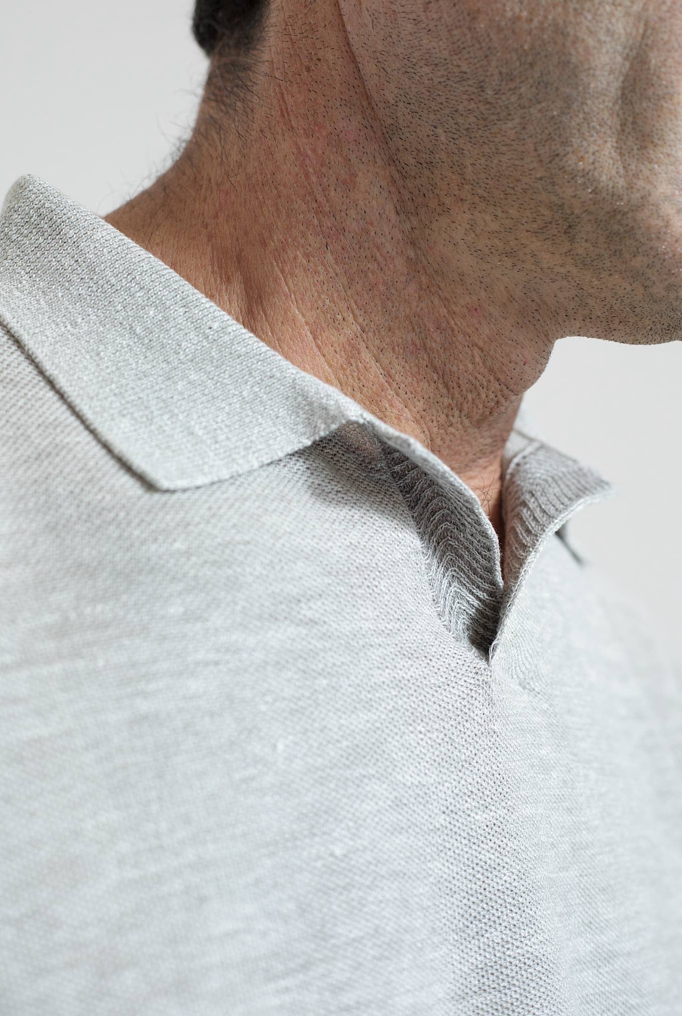 SEASE MM Polo Shirt in Pearl Gray Cotton and Linen