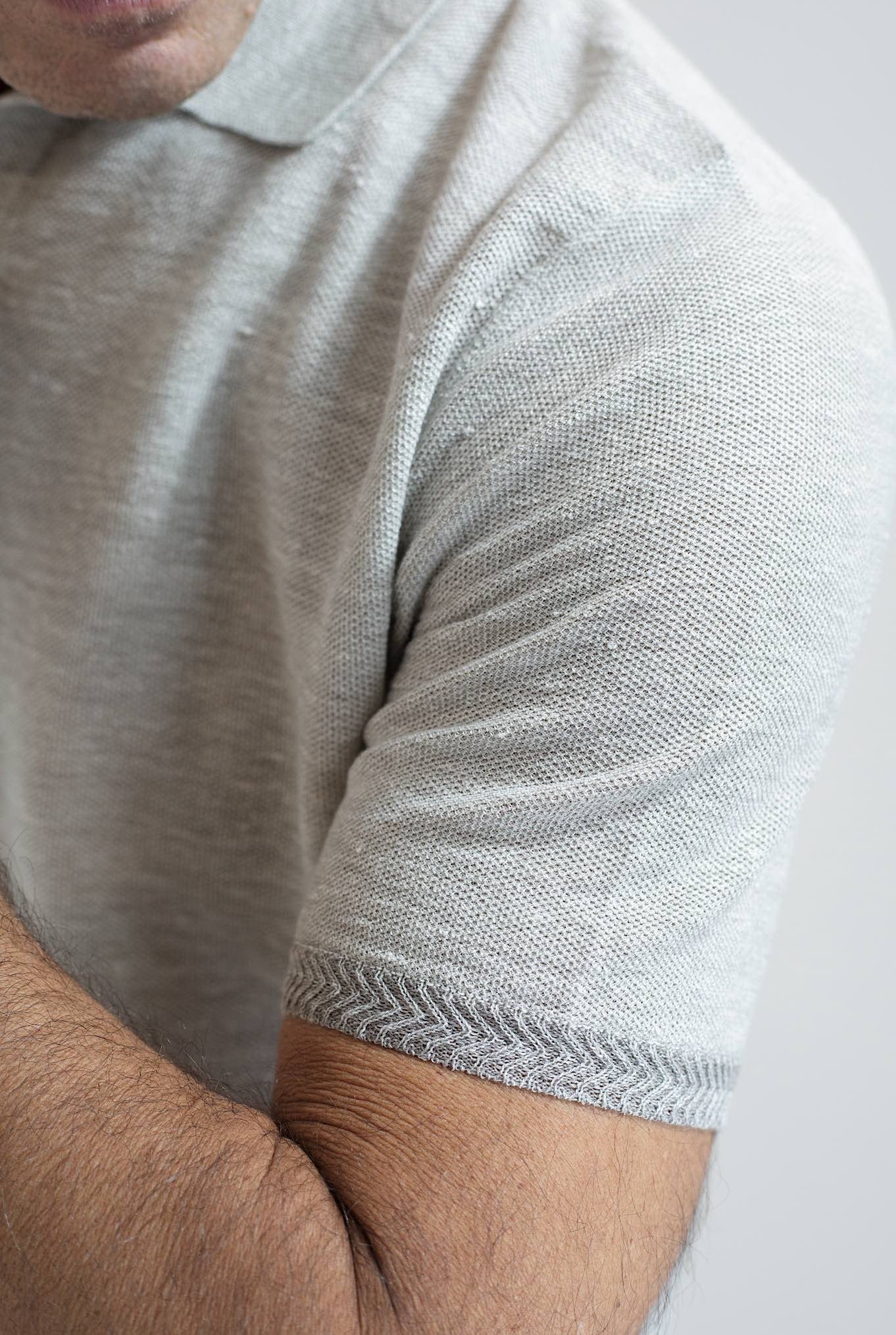 SEASE MM Polo Shirt in Pearl Gray Cotton and Linen