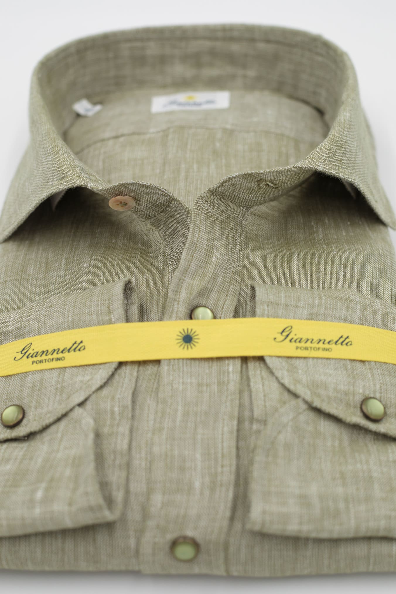 GIANNETTO PORTOFINO Green Linen Shirt COMFORT FIT