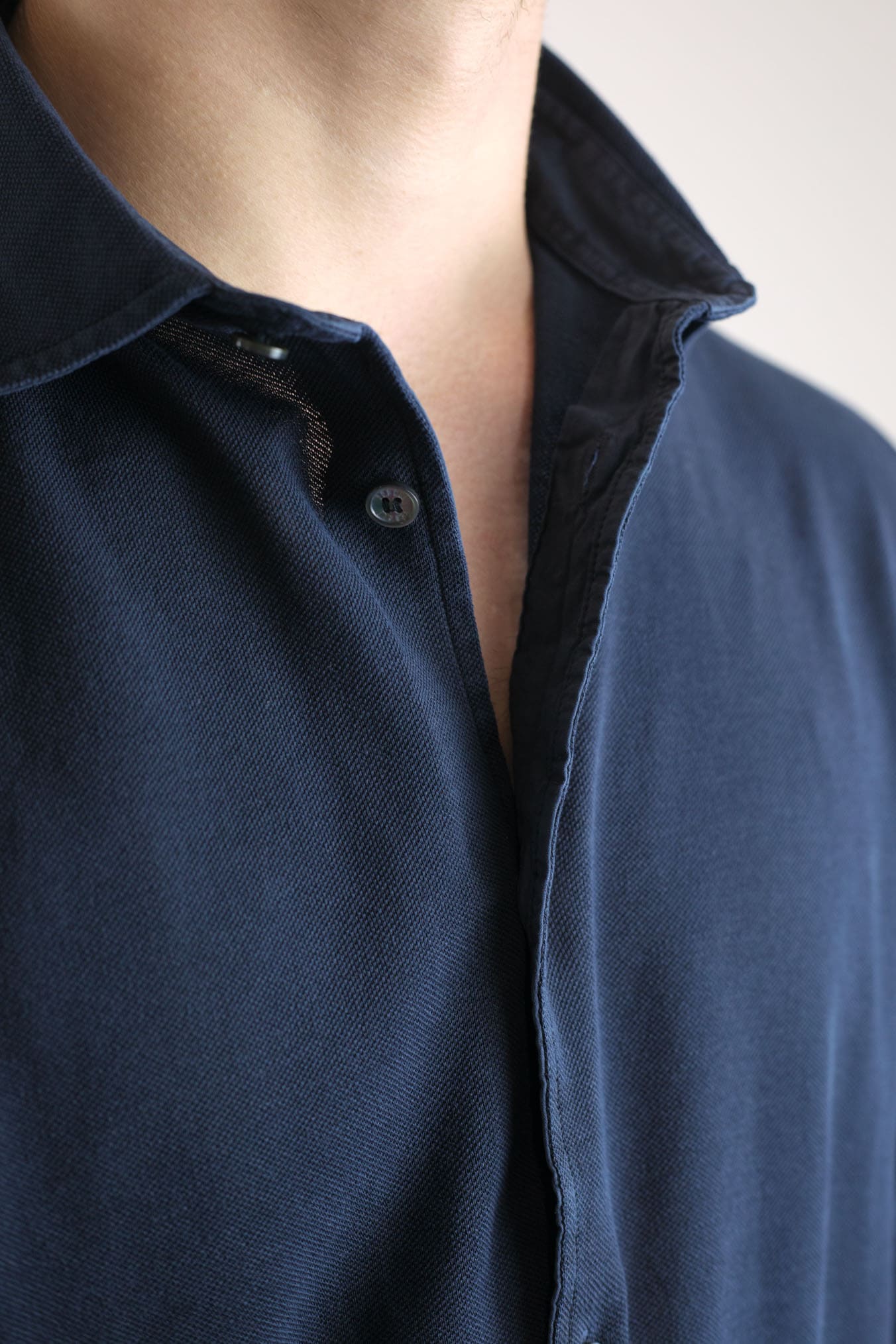 FEDELI Navy Blue Frosted Piquet Cotton Shirt