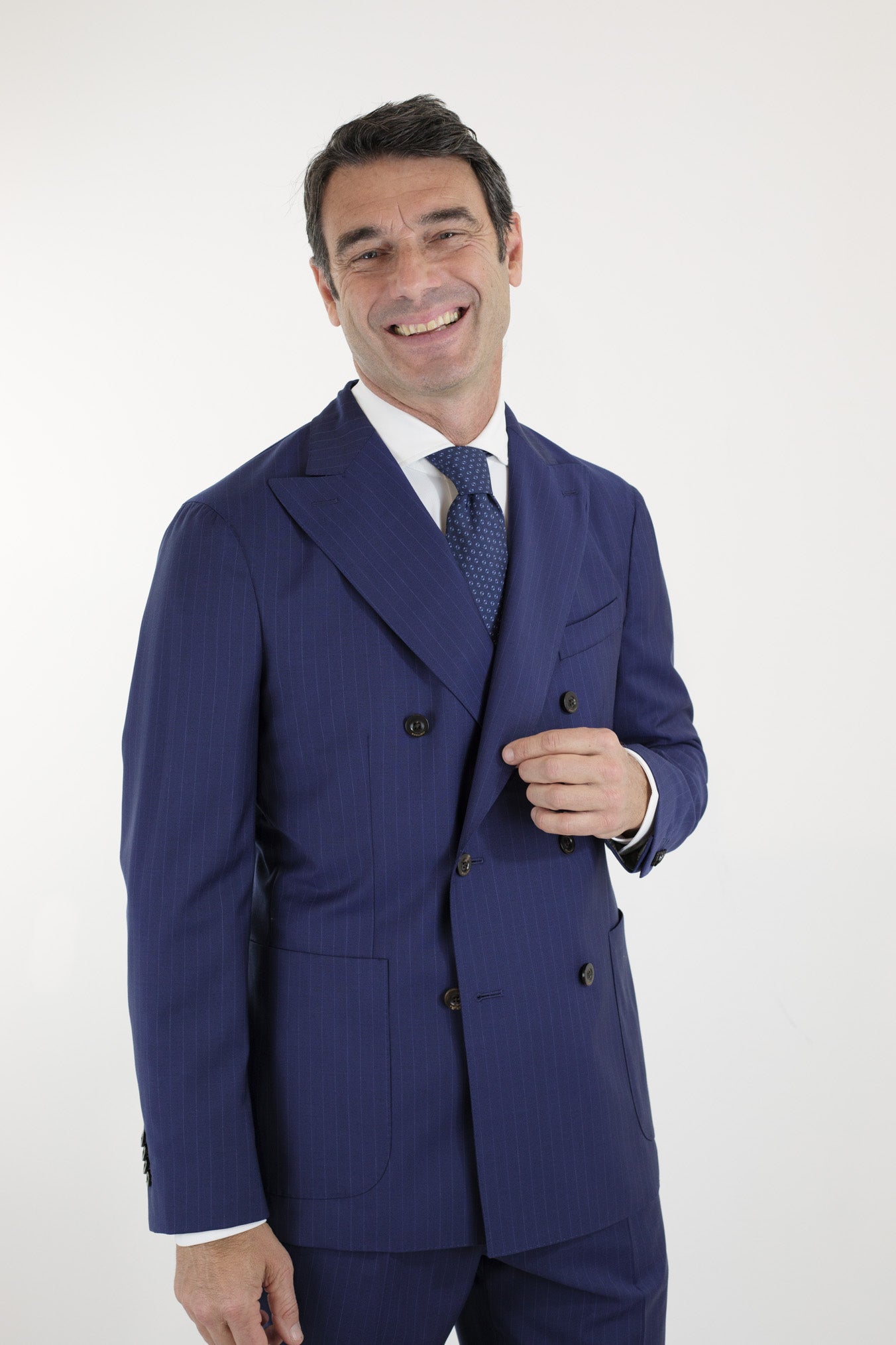 BOGLIOLI Double-breasted Pinstriped Suit in Blue Cool Wool