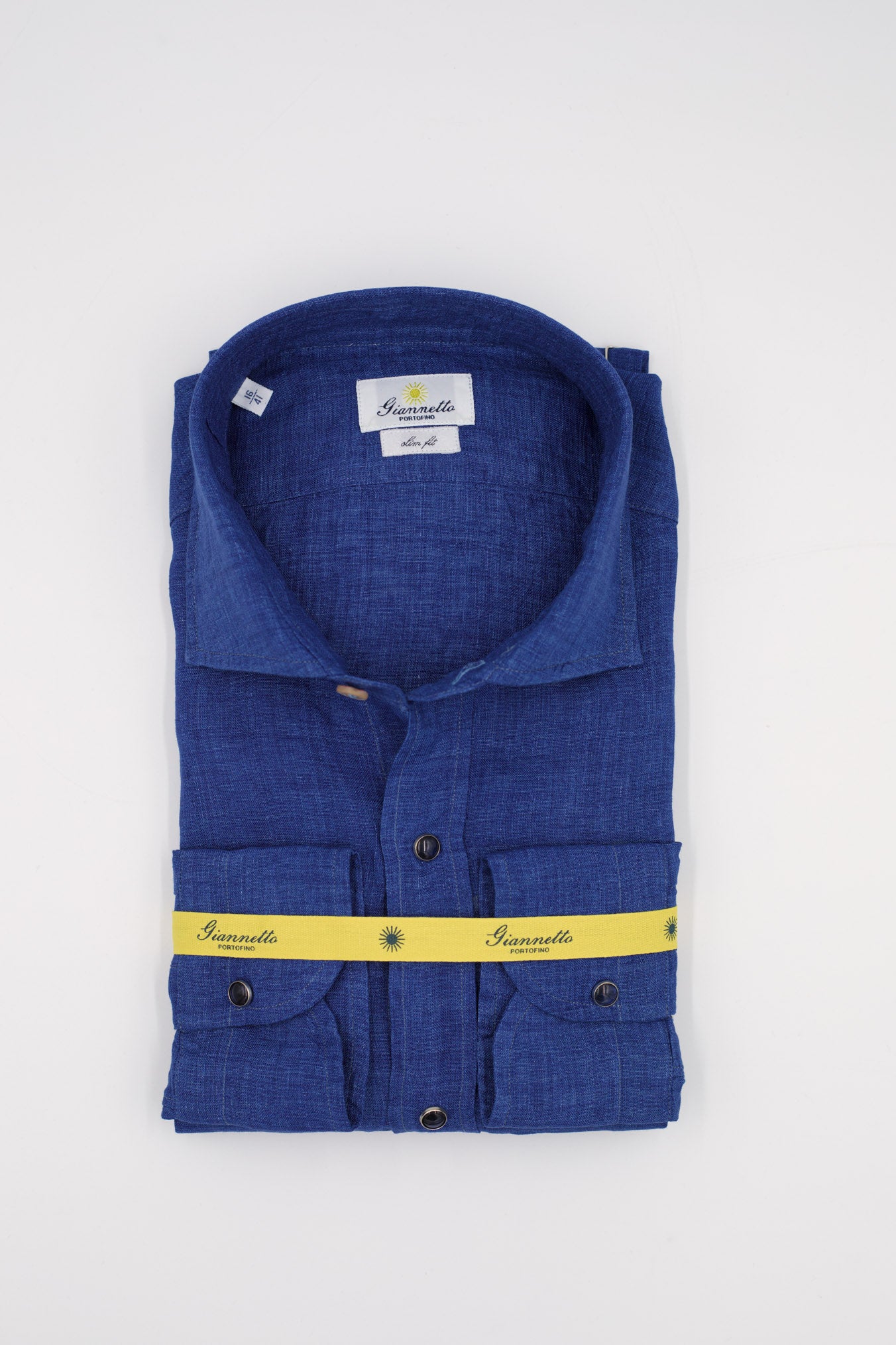 GIANNETTO PORTOFINO Blue Linen Shirt COMFORT FIT