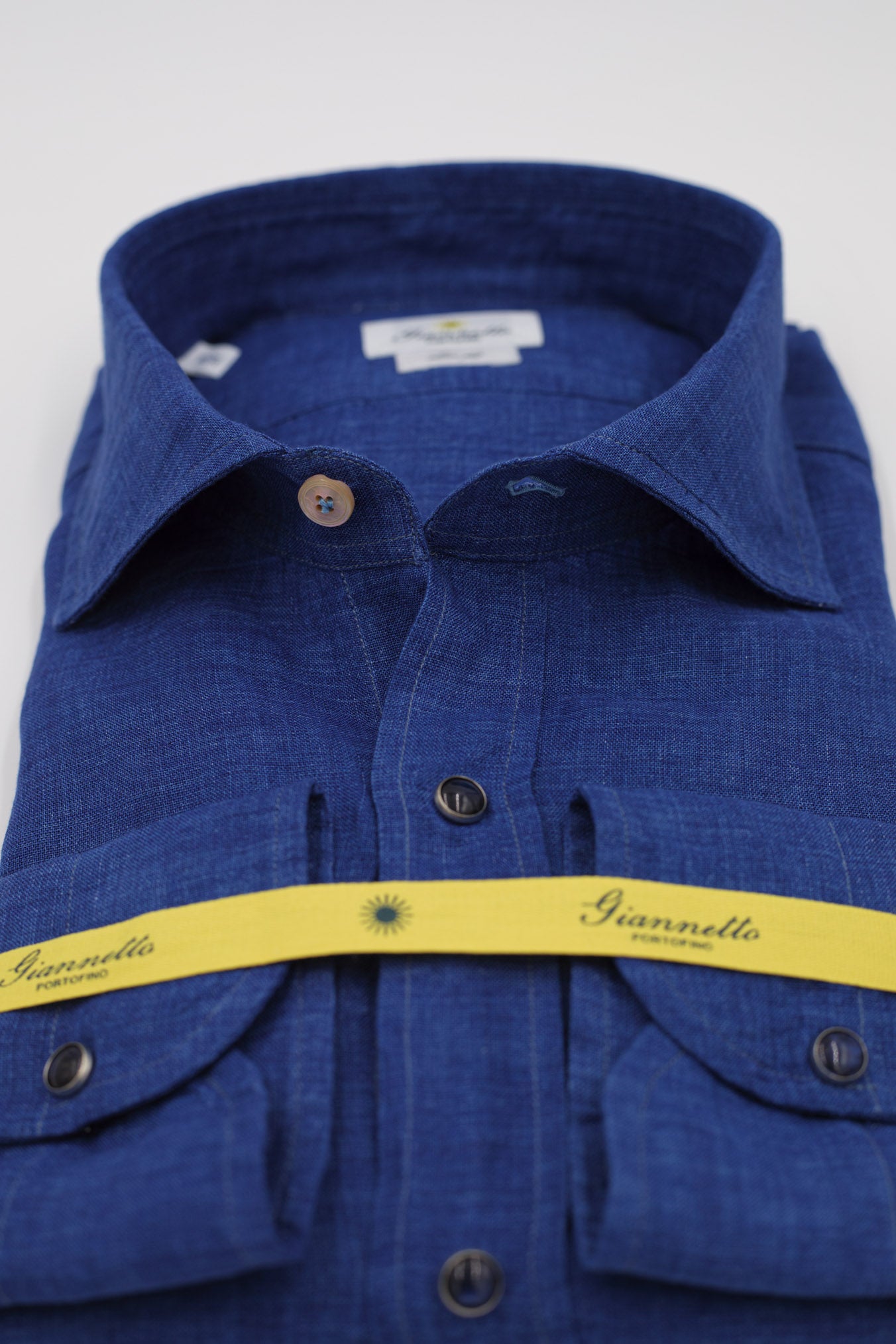GIANNETTO PORTOFINO Blue Linen Shirt COMFORT FIT