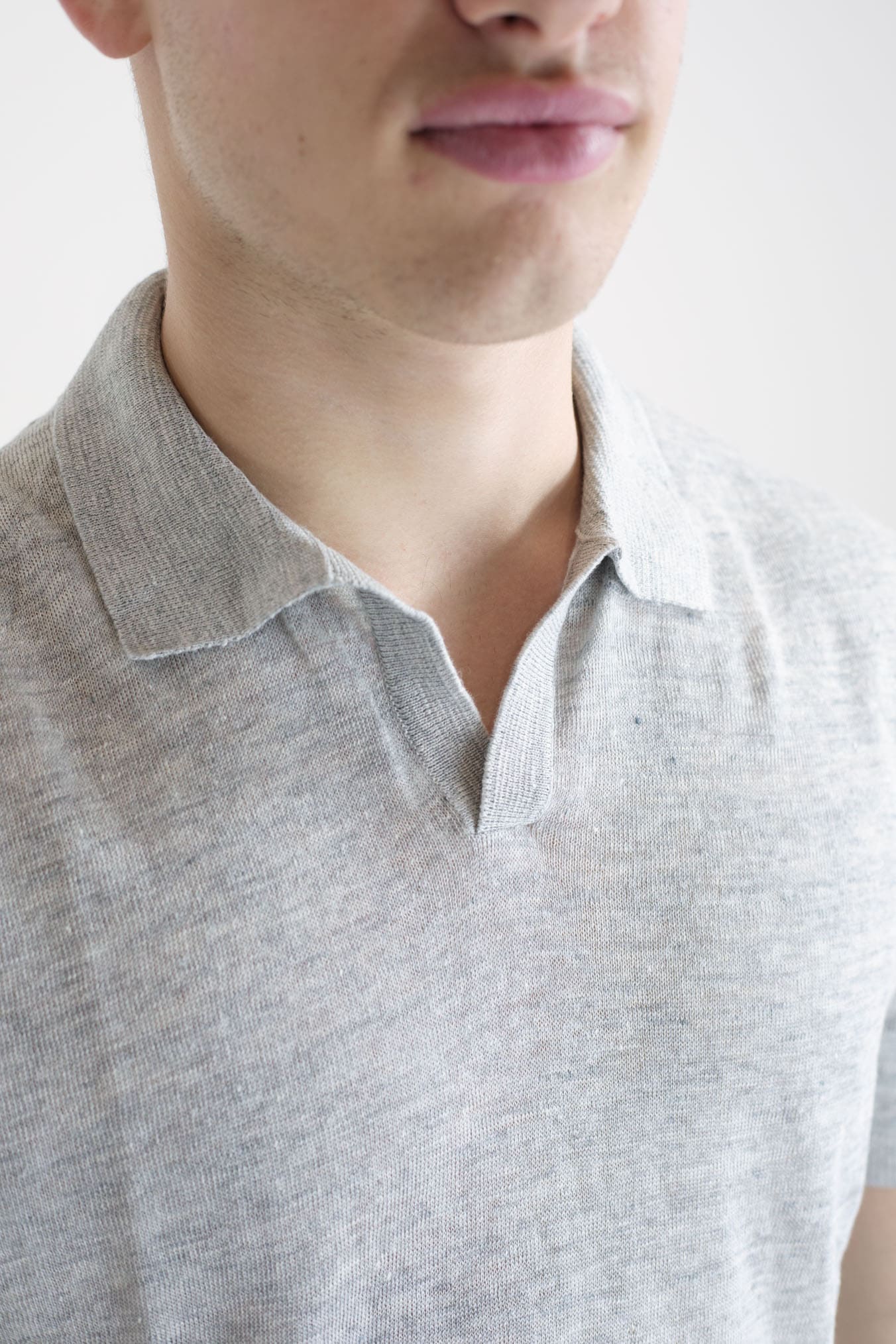 BARBA Linen Polo Shirt Without Buttons Mélange Grey