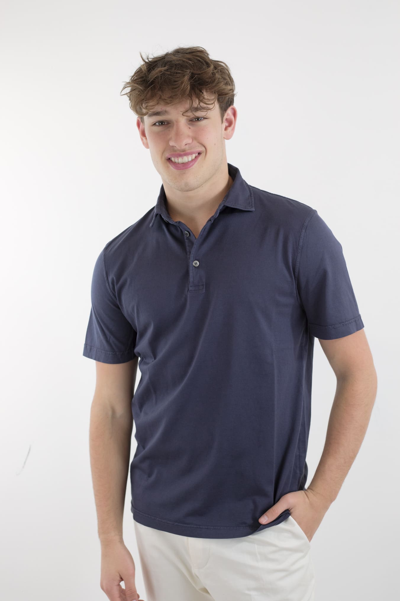 FEDELI Polo MM Organic Cotton Giza Frosted Navy Blue