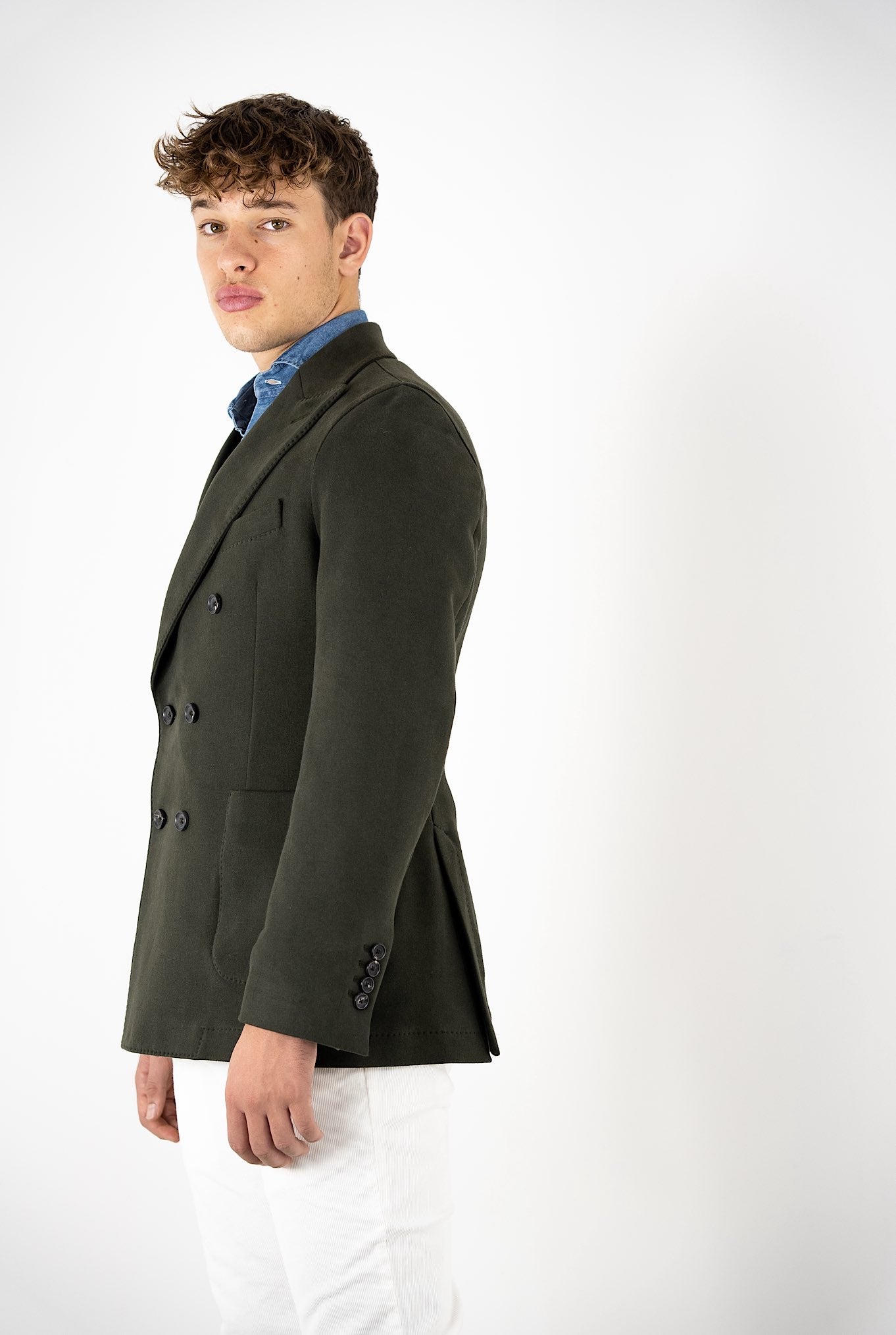CIRCOLO Green Cotton Spear Double-Breasted Sweatshirt Jacket
