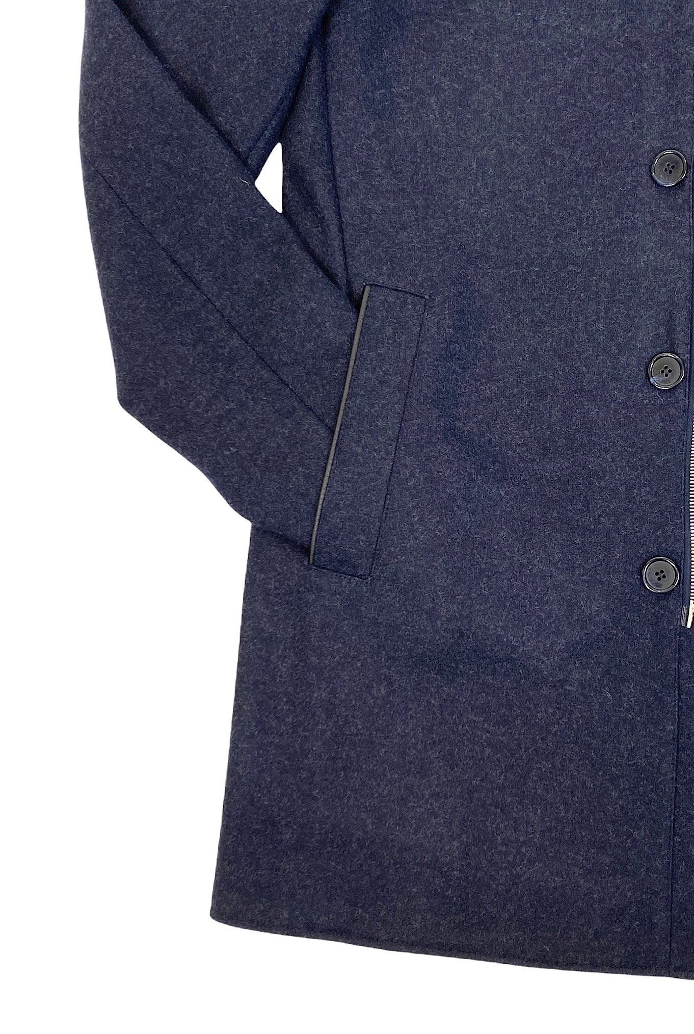 MANDELLI Cashmere Coat with Detachable Hood in Blue