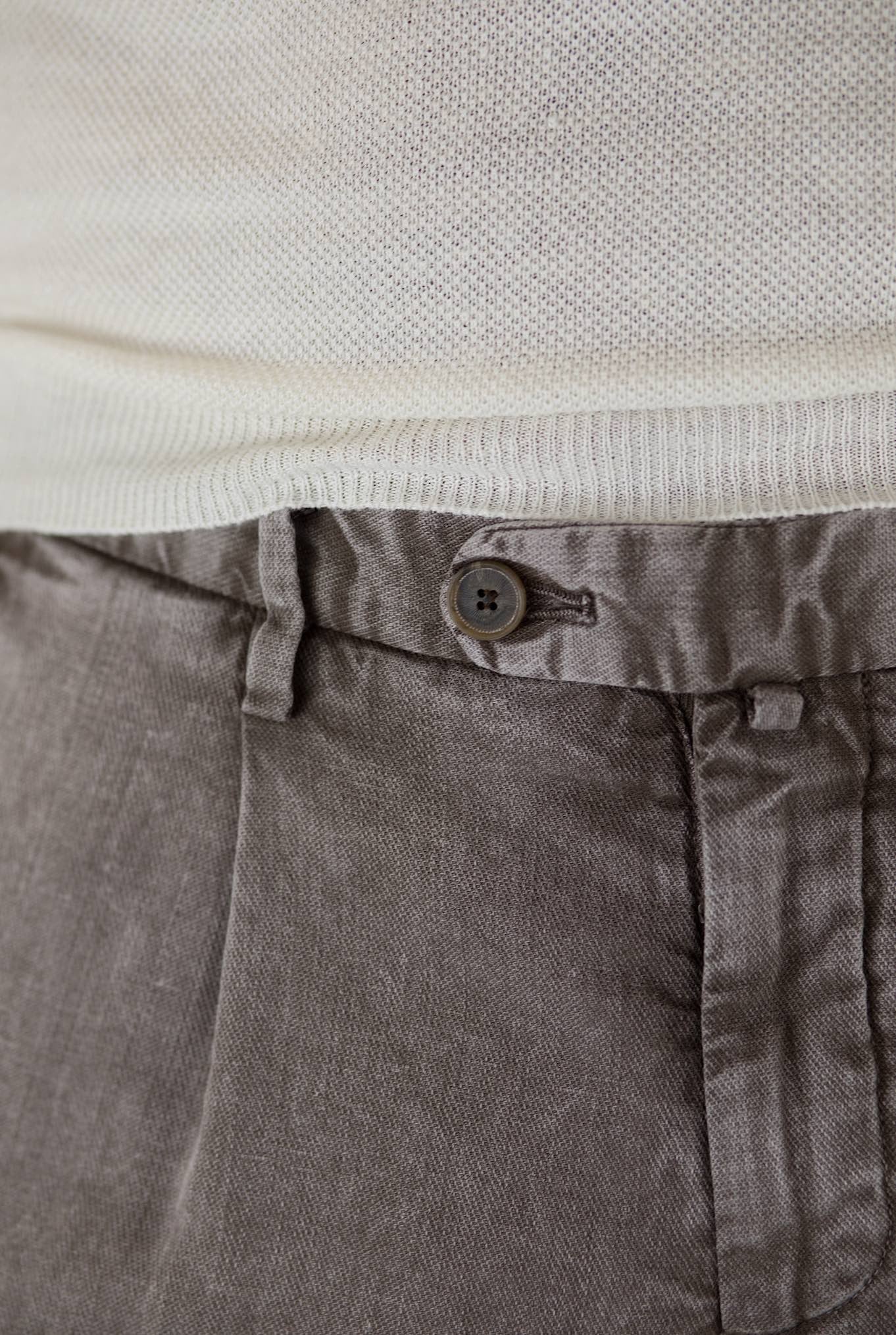 MYTHS Washed Cotton Linen Trousers Dark Brown
