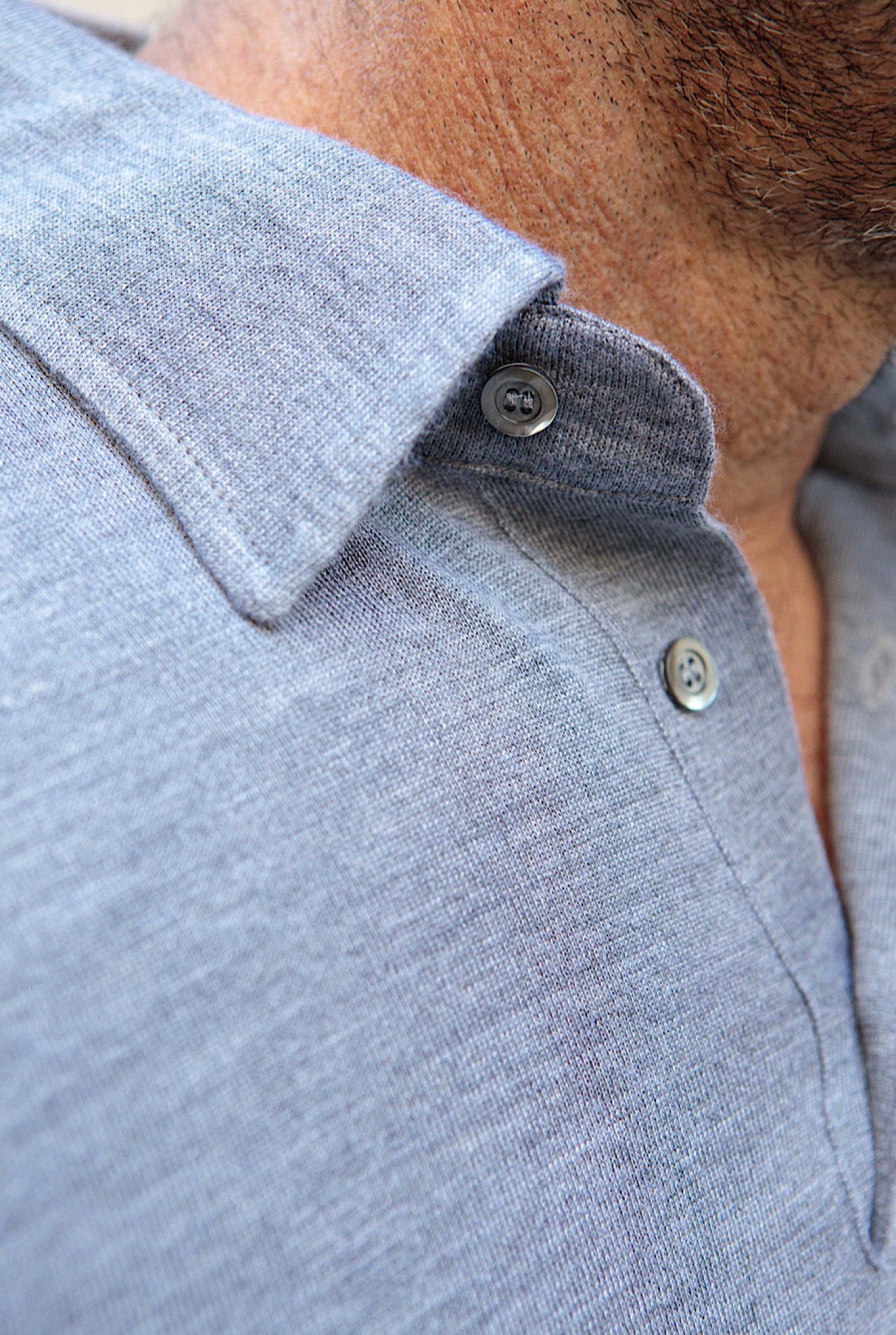 GUARINO Gray Long Sleeve Cashmere and Silk Polo Shirt
