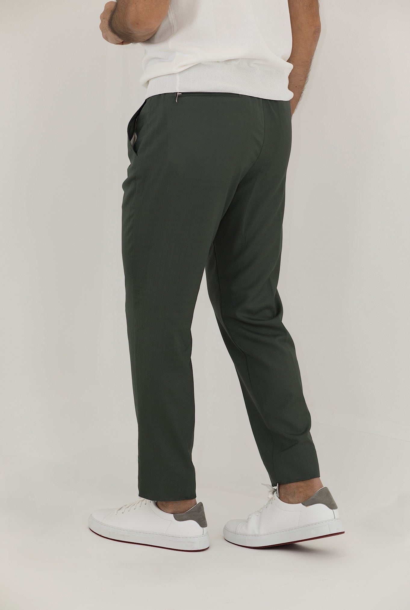 MARCO PESCAROLO Olive Green Wool and Silk Drawstring Trousers