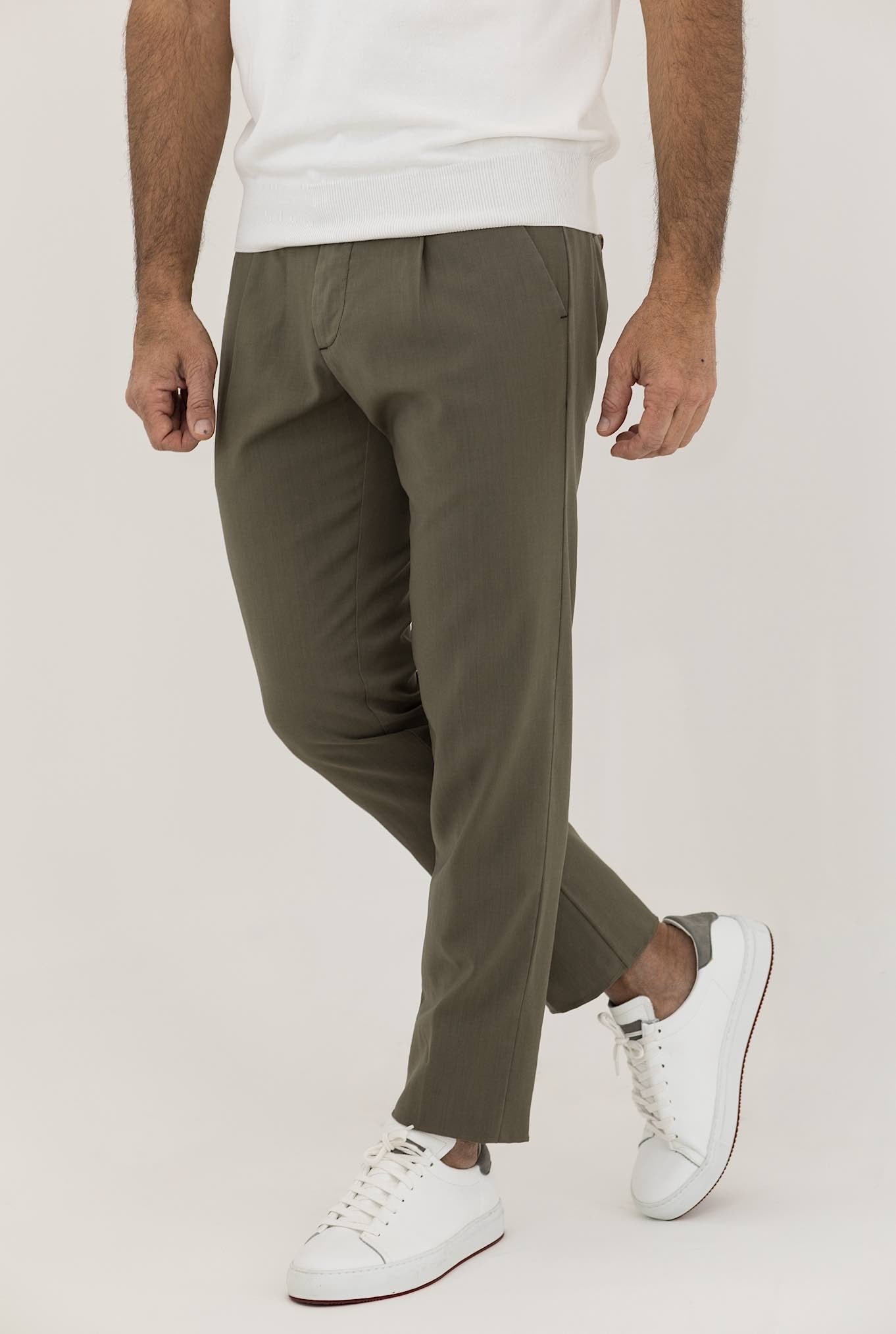 MYTHS Fresco Wool Trousers with Sage Green Pleats