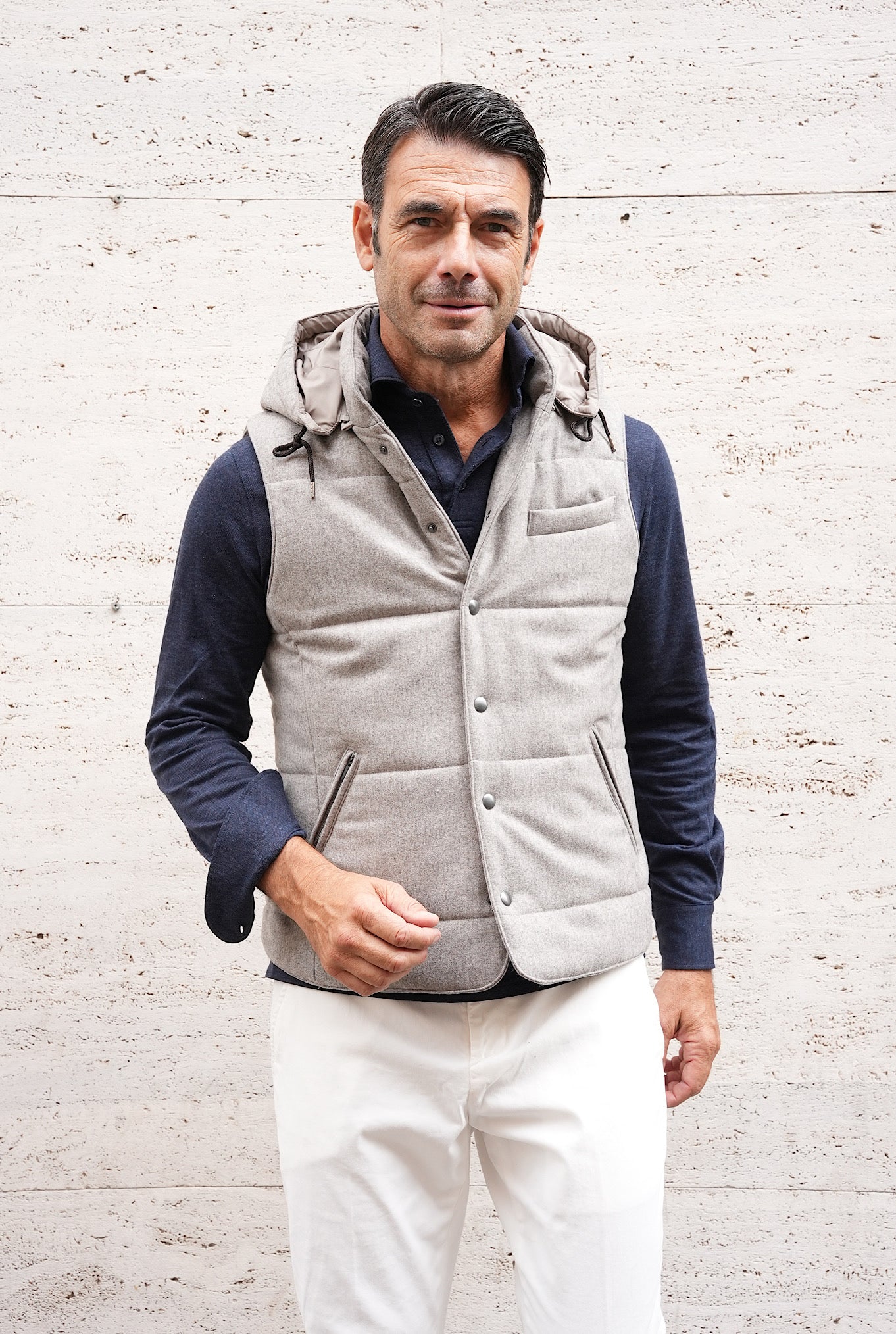 GUARINO Wool Vest with Detachable Beige Hood
