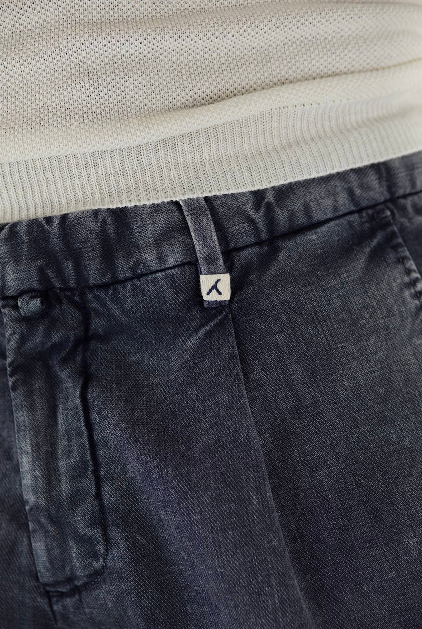 MYTHS Blue Washed Cotton Linen Trousers