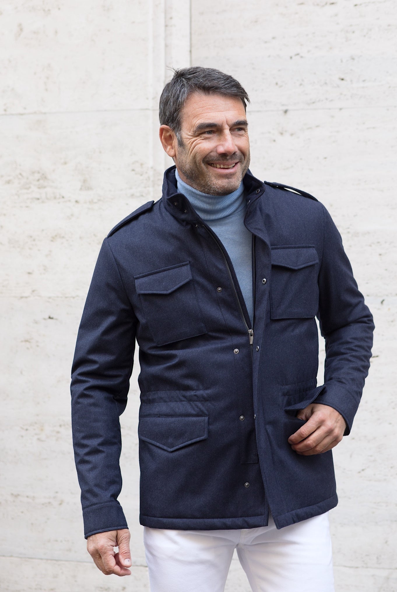 GUARINO Field Jacket Vitale Fabric Barberis Canonico Blue