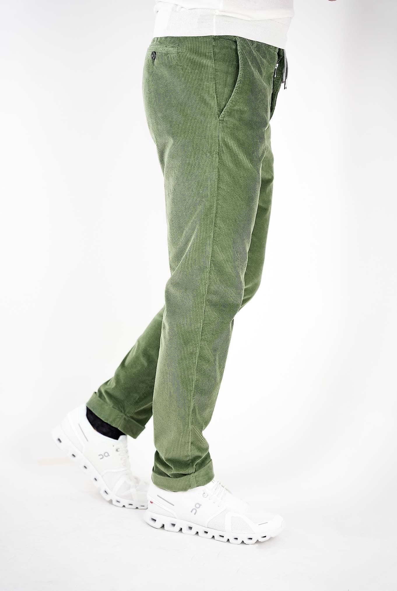 MARCO PESCAROLO Velvet Trousers with Green Drawstring