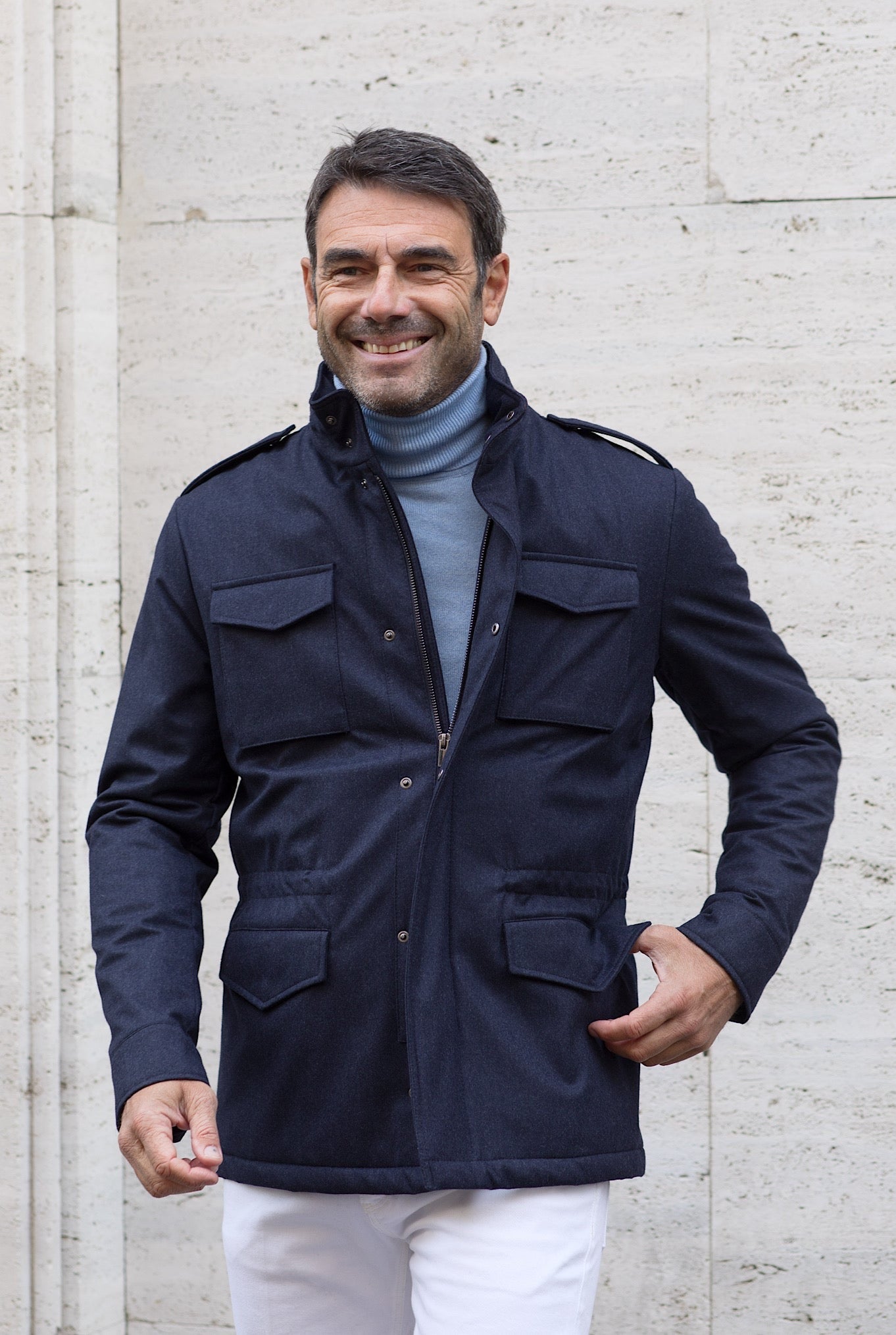 GUARINO Field Jacket Tessuto Vitale Barberis Canonico Blu
