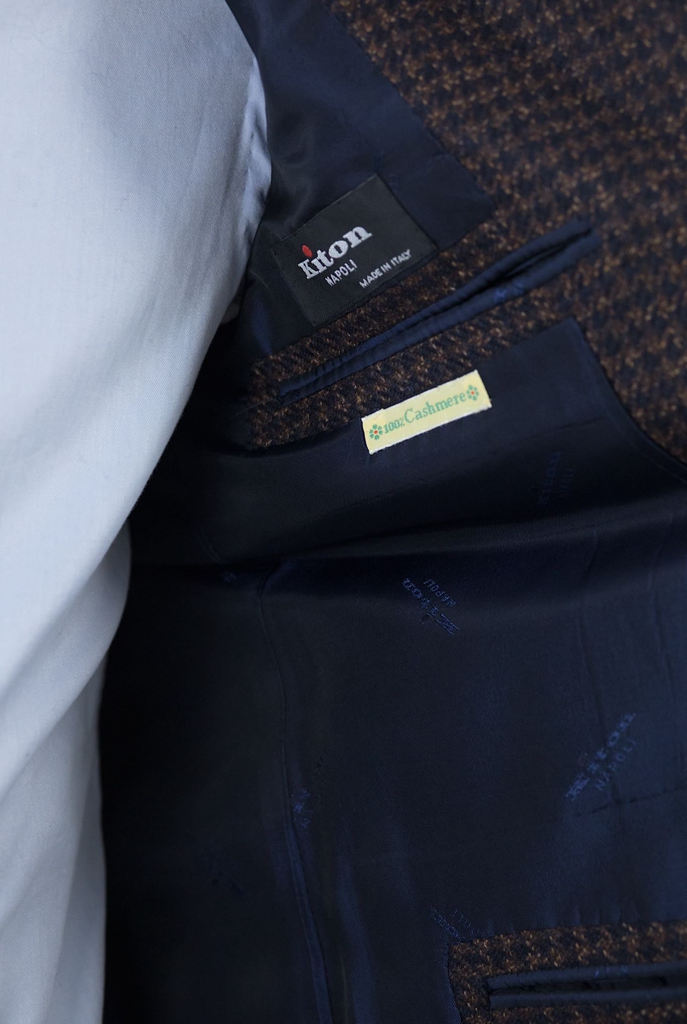 KITON Brown/Blue Houndstooth Cashmere Jacket