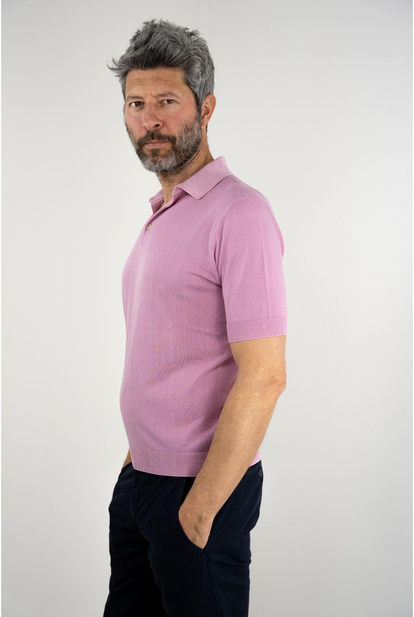 GUARINO Polo Short Sleeves Cotton Crêpe Antique Pink