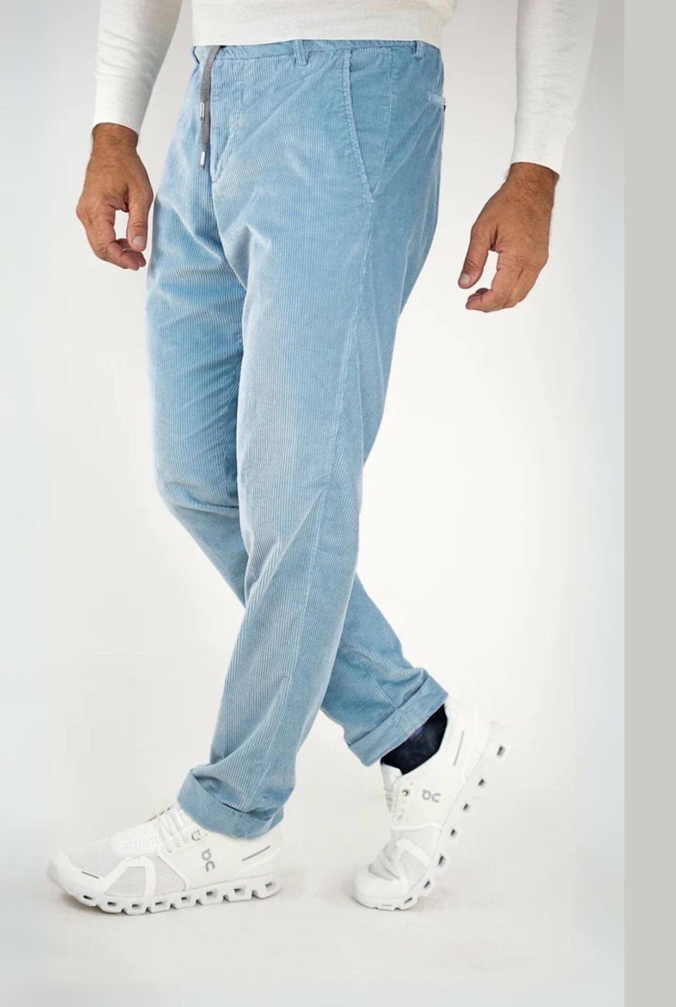 MARCO PESCAROLO Velvet Trousers with Light Blue Drawstring