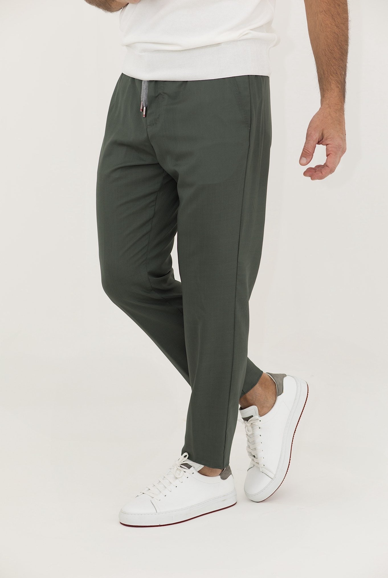 MARCO PESCAROLO Olive Green Wool and Silk Drawstring Trousers