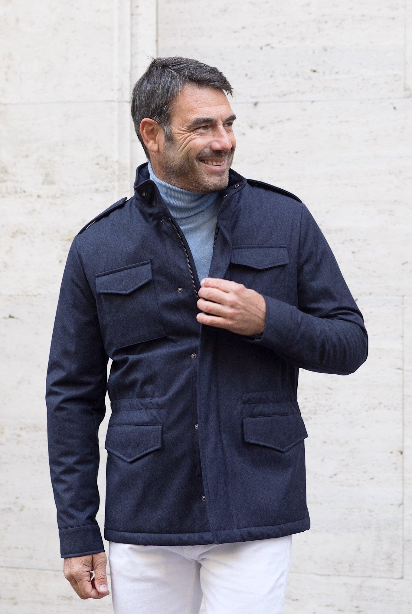 GUARINO Field Jacket Vitale Fabric Barberis Canonico Blue