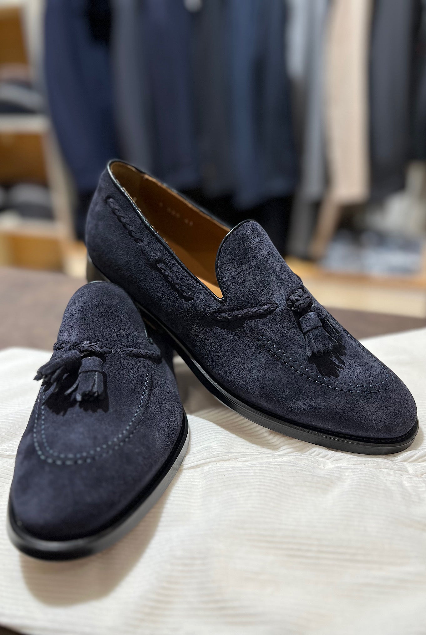 DOUCAL S Mocassini con Nappine in Suede Blu