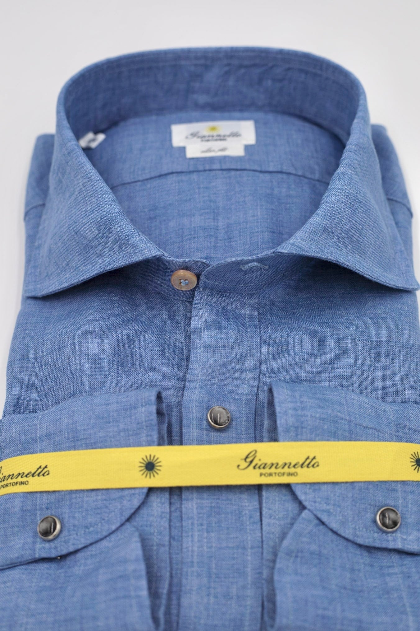 GIANNETTO PORTOFINO Light Blue Linen Shirt COMFORT FIT