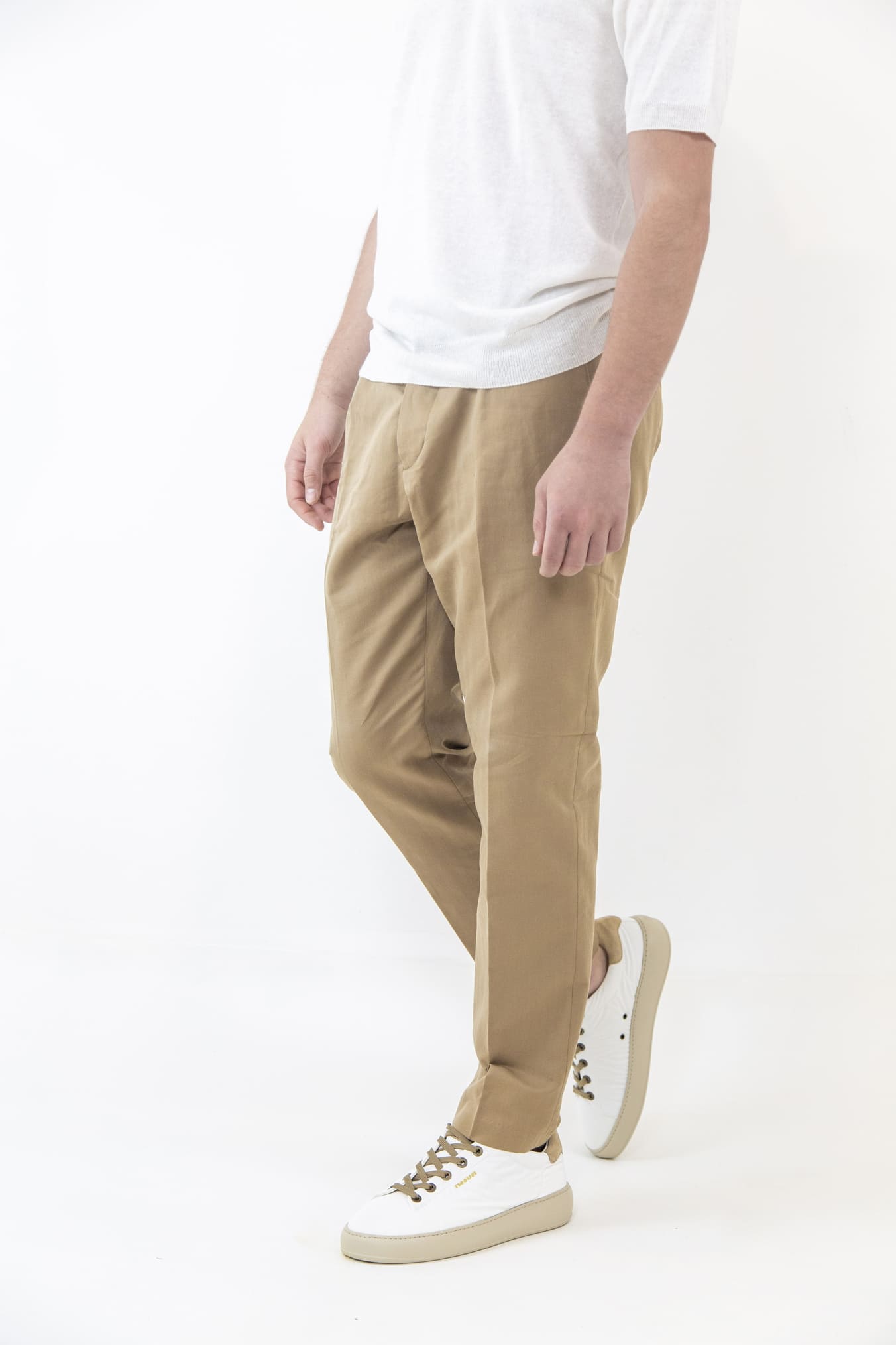 HINDUSTRIE Solaro Beige Cotton and Linen Trousers