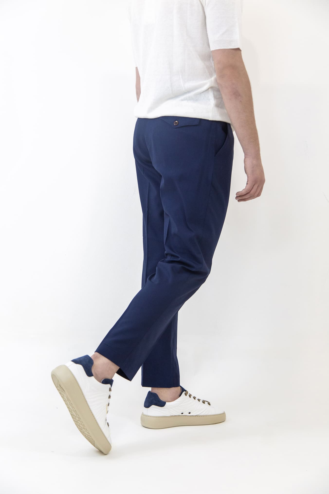 HINDUSTRIE Blue Crepe Cotton Chino Trousers with Pleats