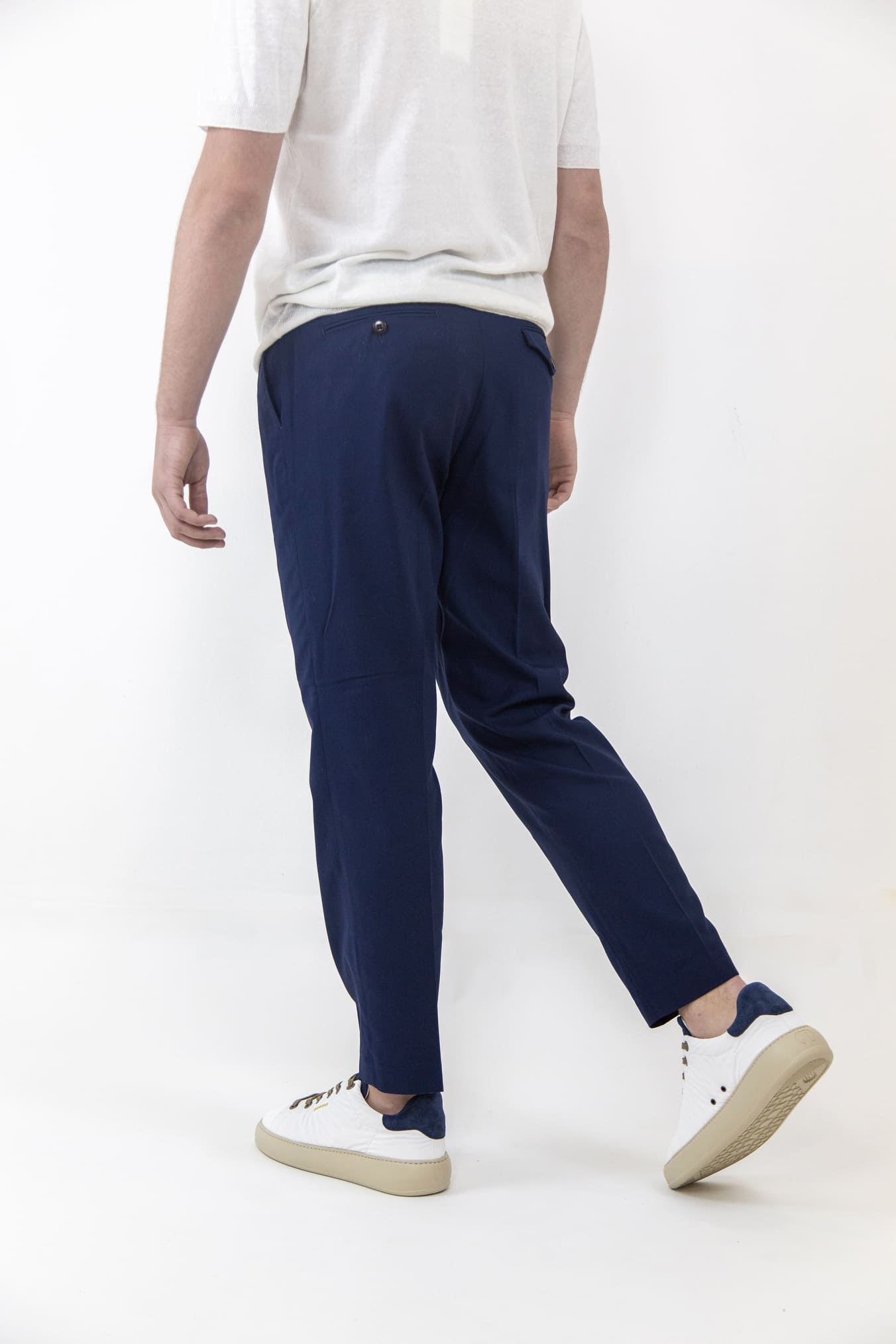 HINDUSTRIE Blue Crepe Cotton Chino Trousers with Pleats