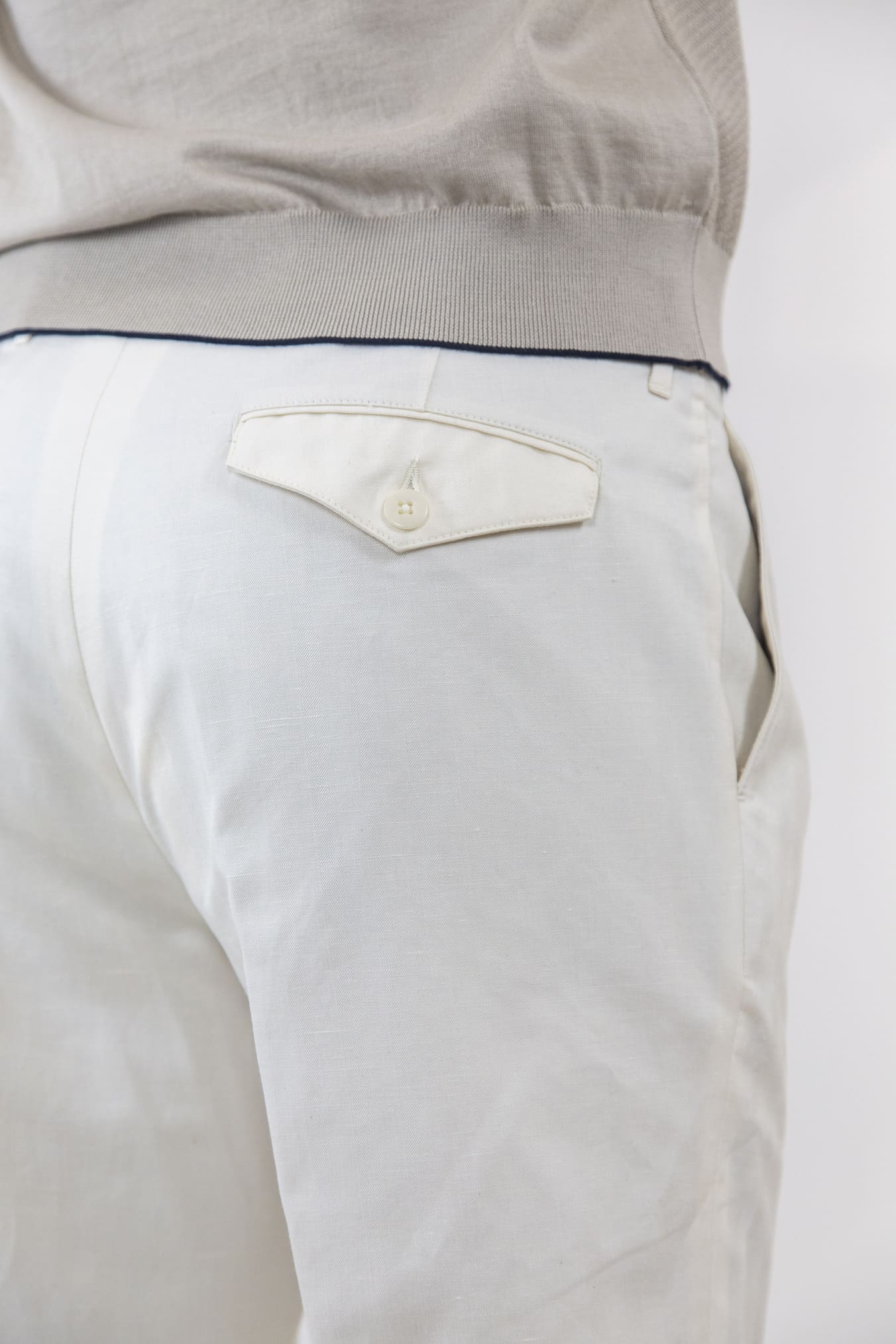 HINDUSTRIE Creamy White Cotton and Linen Trousers