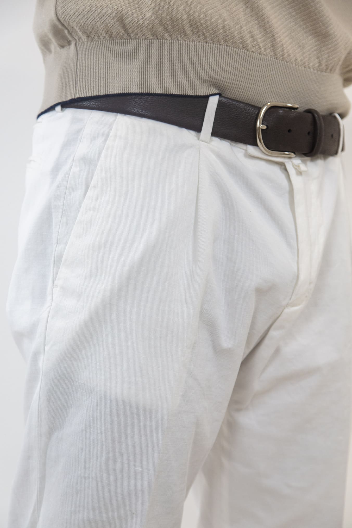 GUARINO Pantaloni con Pinces Cotone e Lino Bianco