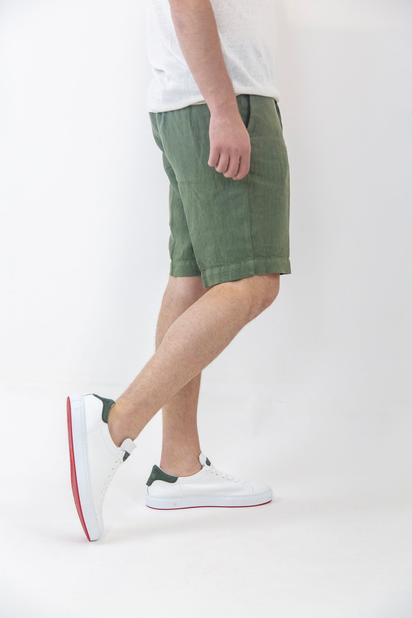 GUARINO Bermuda Shorts with Green Linen Drawstring