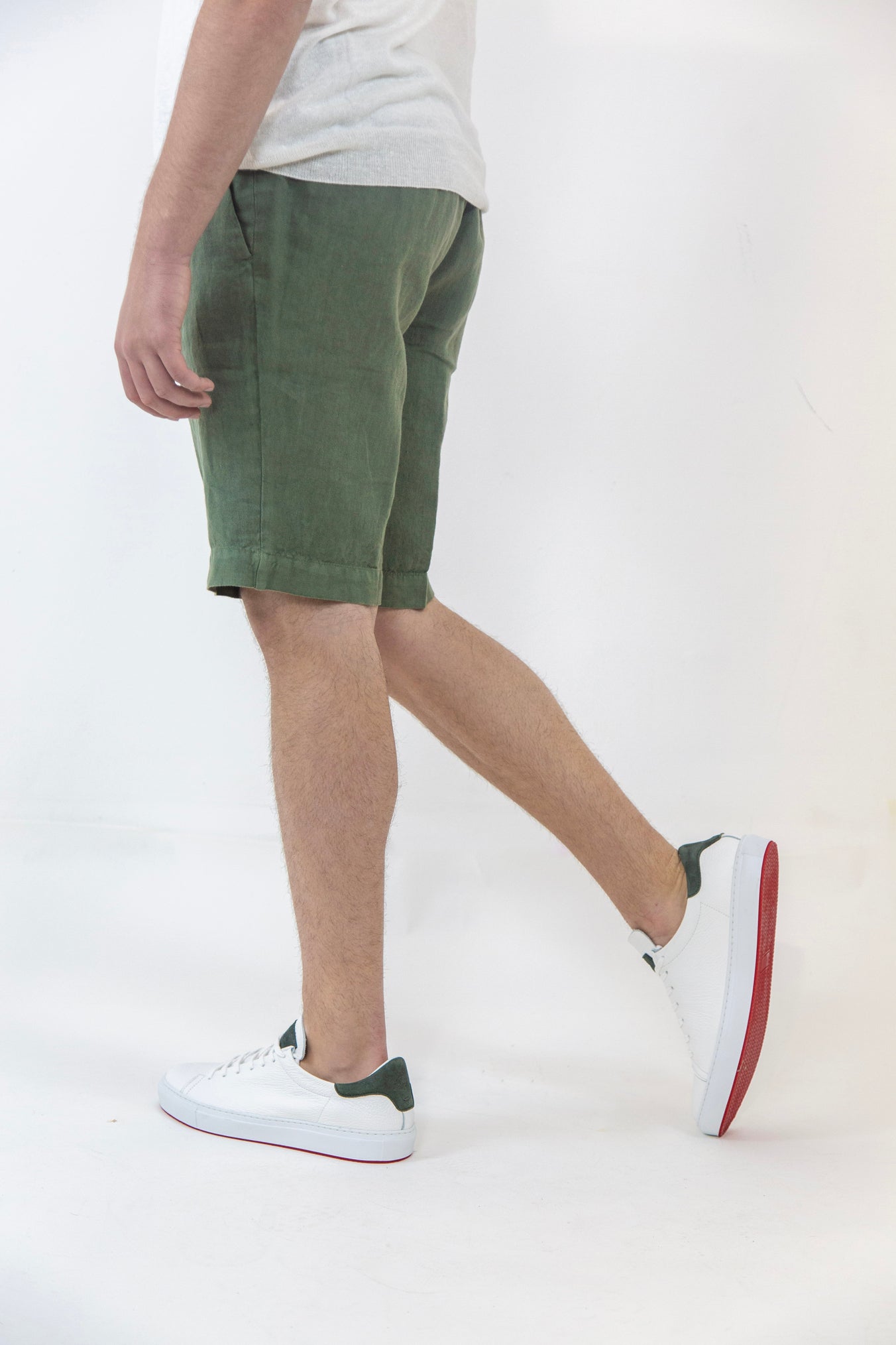 GUARINO Bermuda Shorts with Green Linen Drawstring