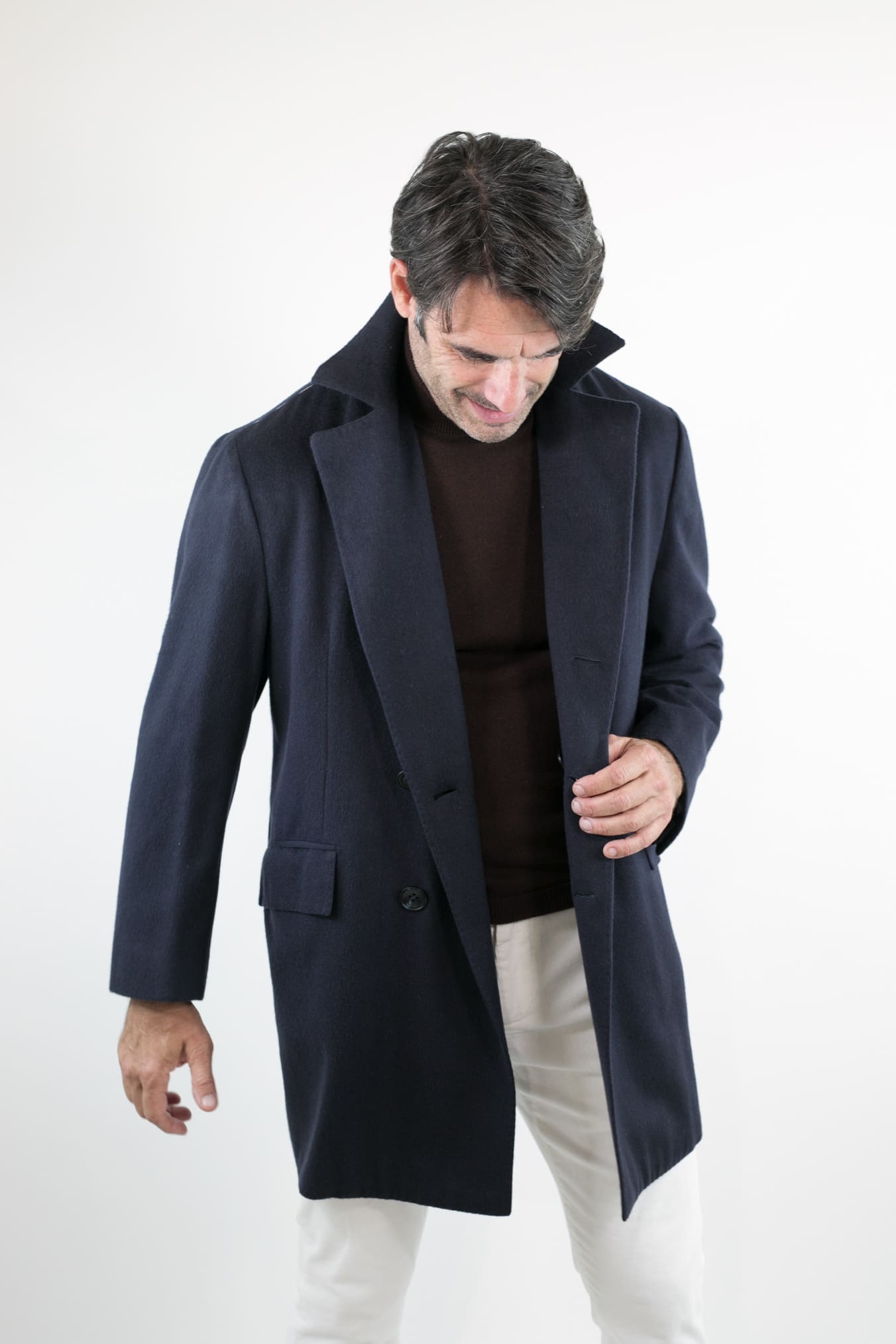 KITON Double Breasted Cashmere Coat Dark Blue Guarino Store