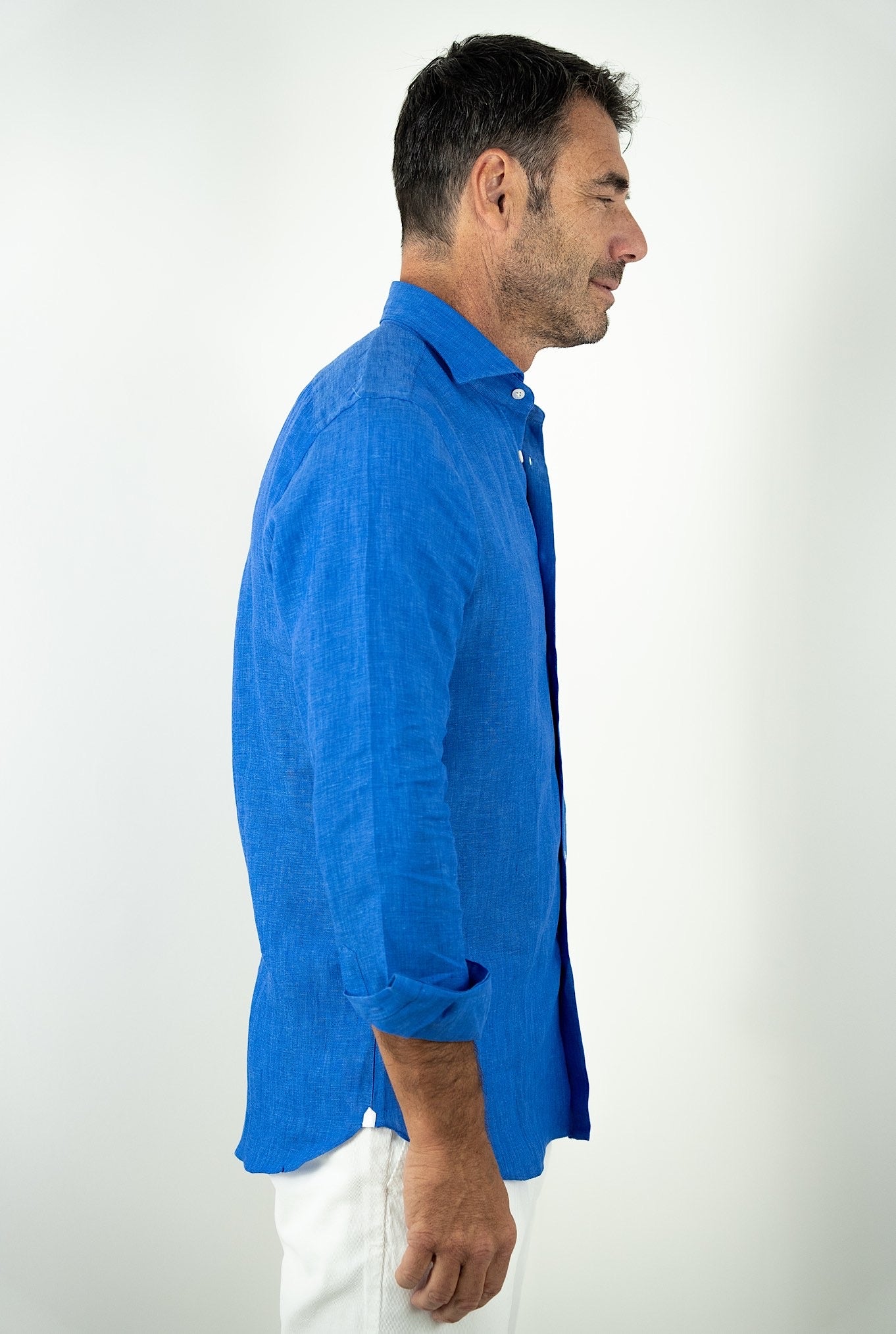 BORRIELLO Camicia in Lino Blu Elettrico