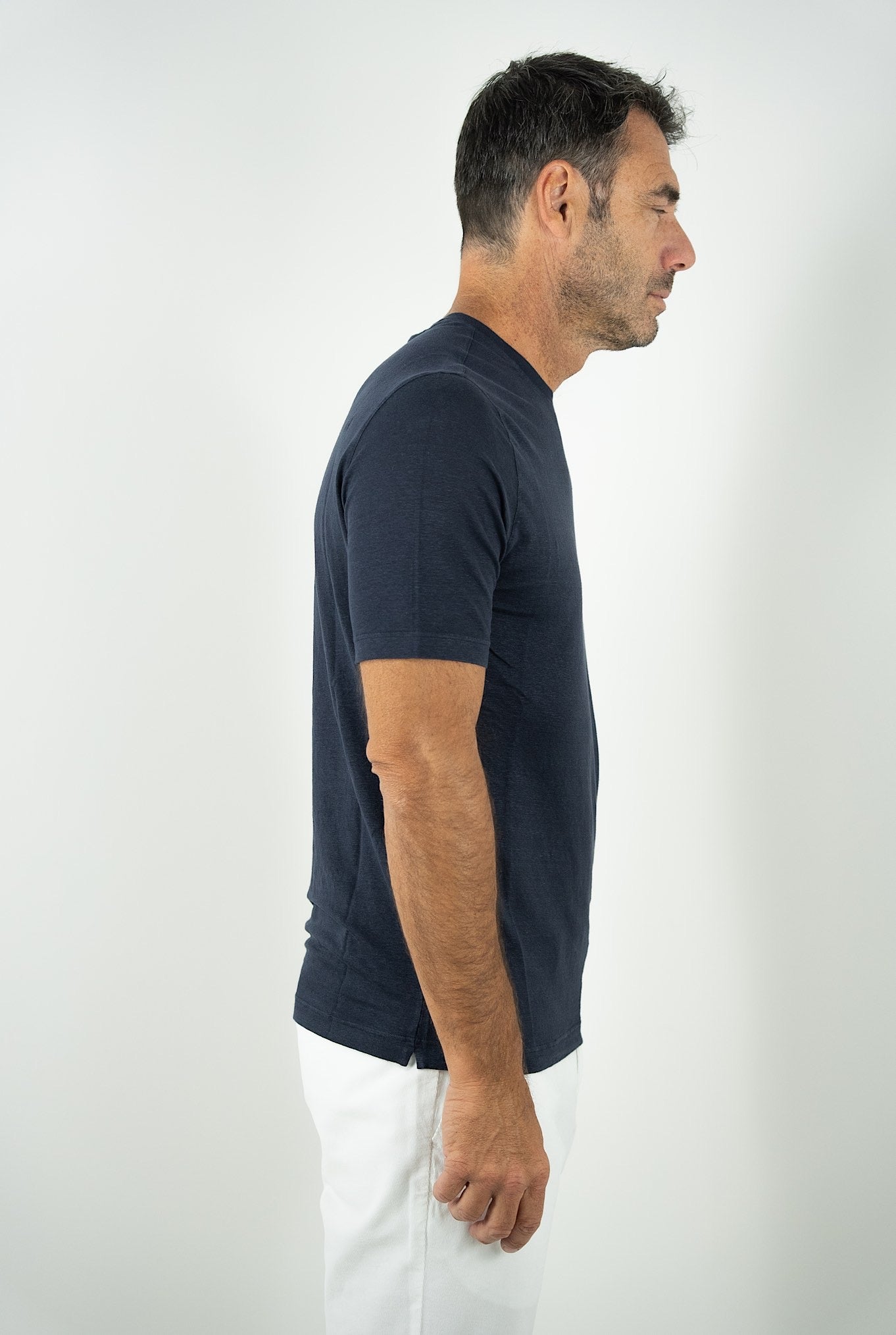 GUARINO Indigo Blue Linen Short Sleeve T-Shirt