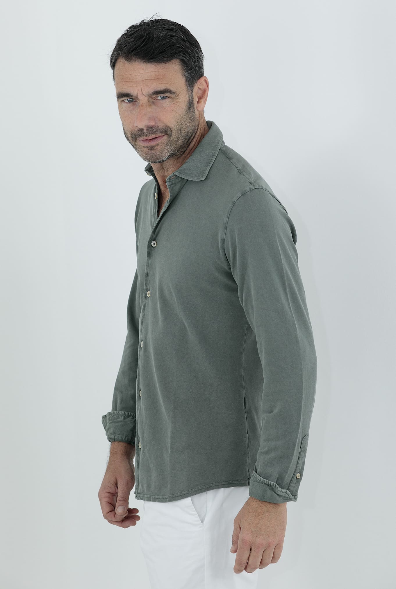 FEDELI Sage Green Frosted Piquet Cotton Shirt