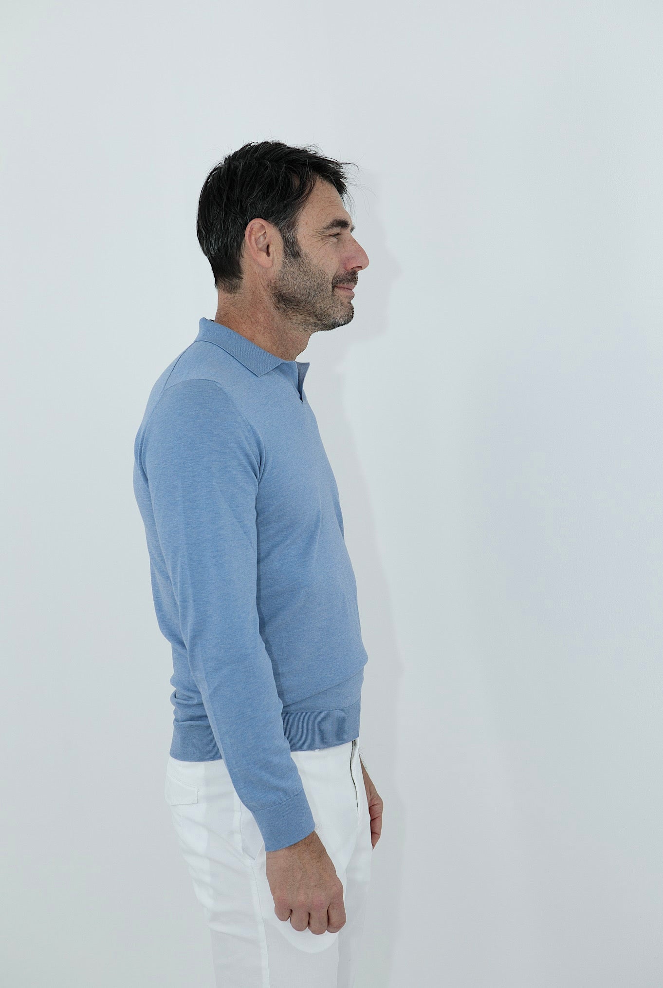 GUARINO Light blue Sea Island cotton long-sleeved polo shirt