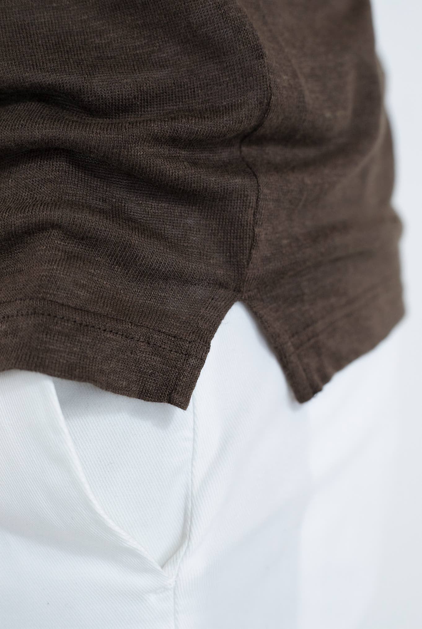 BARBA Brown Linen Jersey ML Polo Shirt