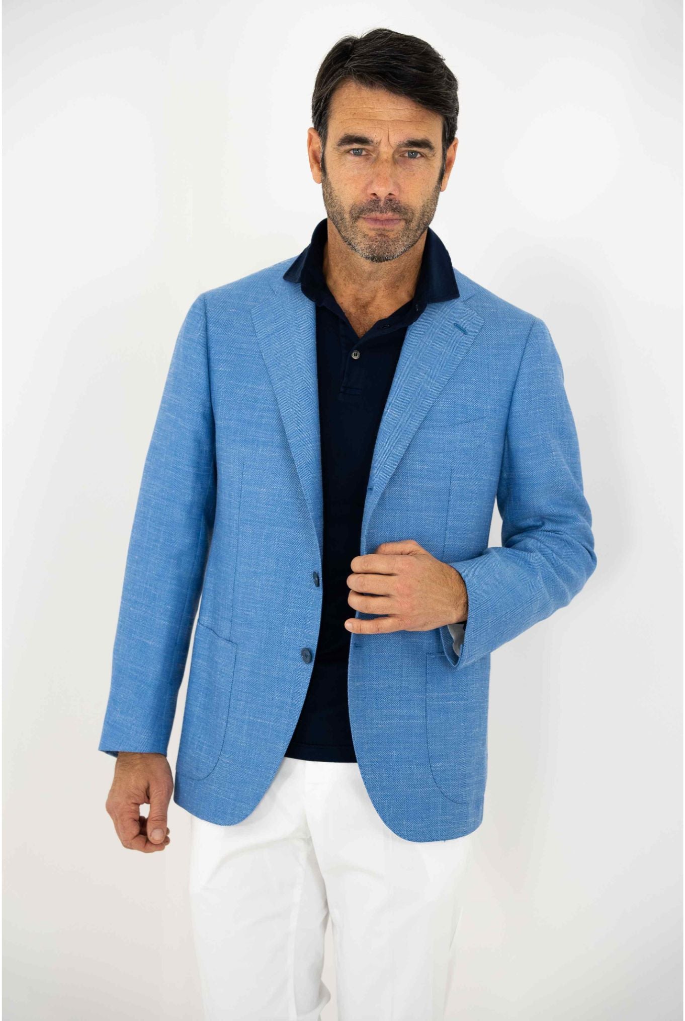 CESARE ATTOLINI Light Blue Wool, Silk and Linen Jacket