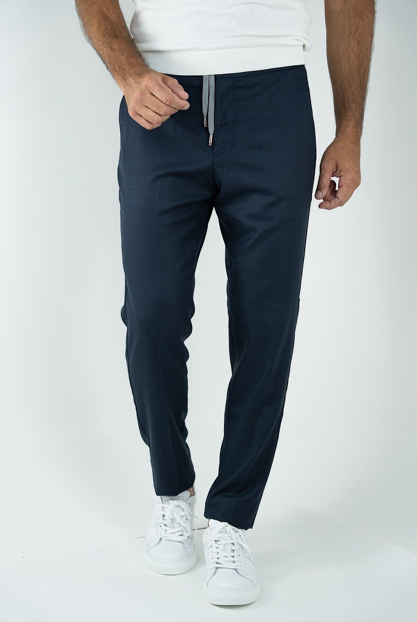 MARCO PESCAROLO Trousers with Drawstring Super 130's Dark Blue Wool