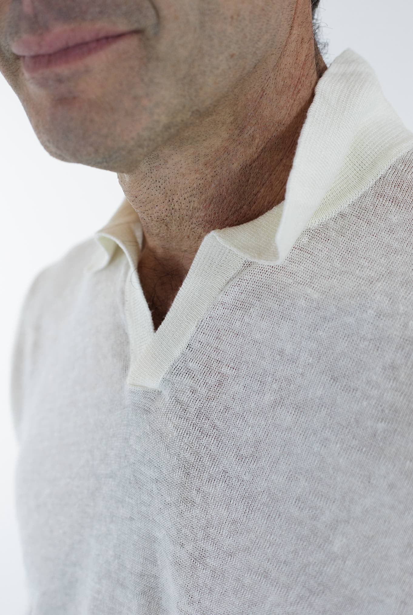 BARBA Linen Polo MM Without Buttons Cream White