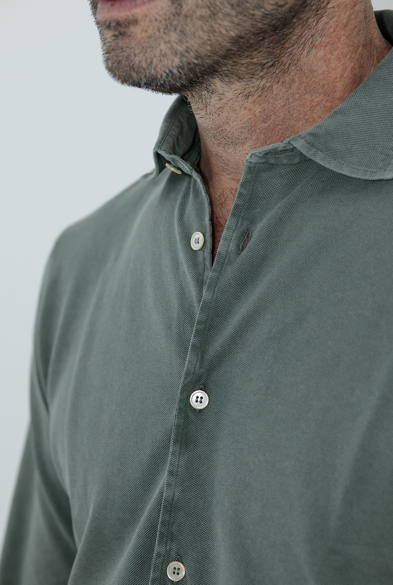 FEDELI Sage Green Frosted Piquet Cotton Shirt