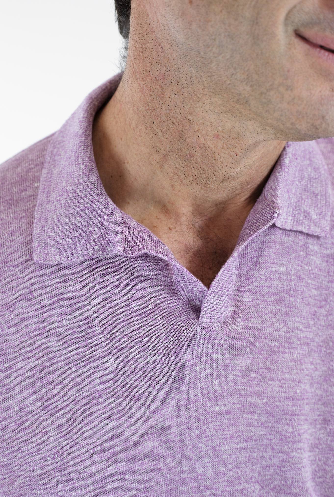 BARBA Linen Polo Shirt Without Buttons Lilac Mélange