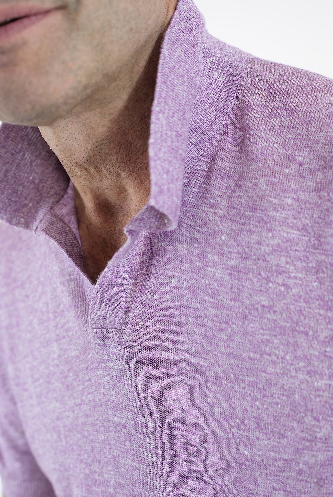 BARBA Linen Polo Shirt Without Buttons Lilac Mélange