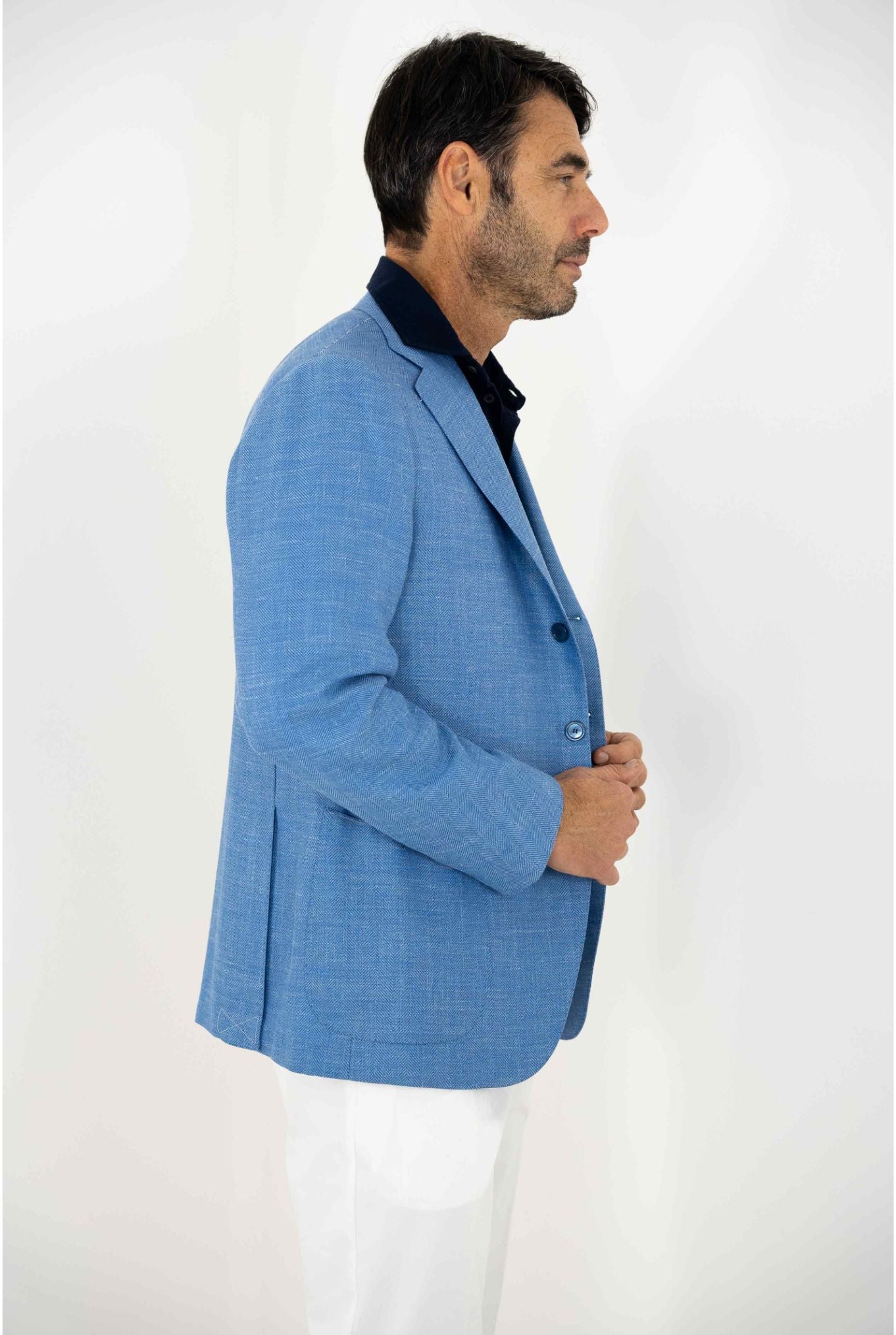 CESARE ATTOLINI Light Blue Wool, Silk and Linen Jacket