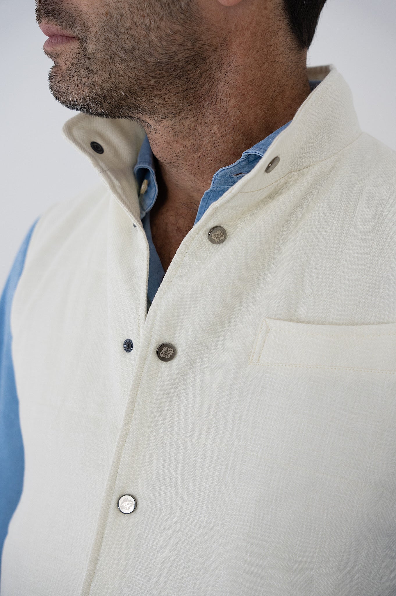 BORRELLI White Linen Herringbone Vest