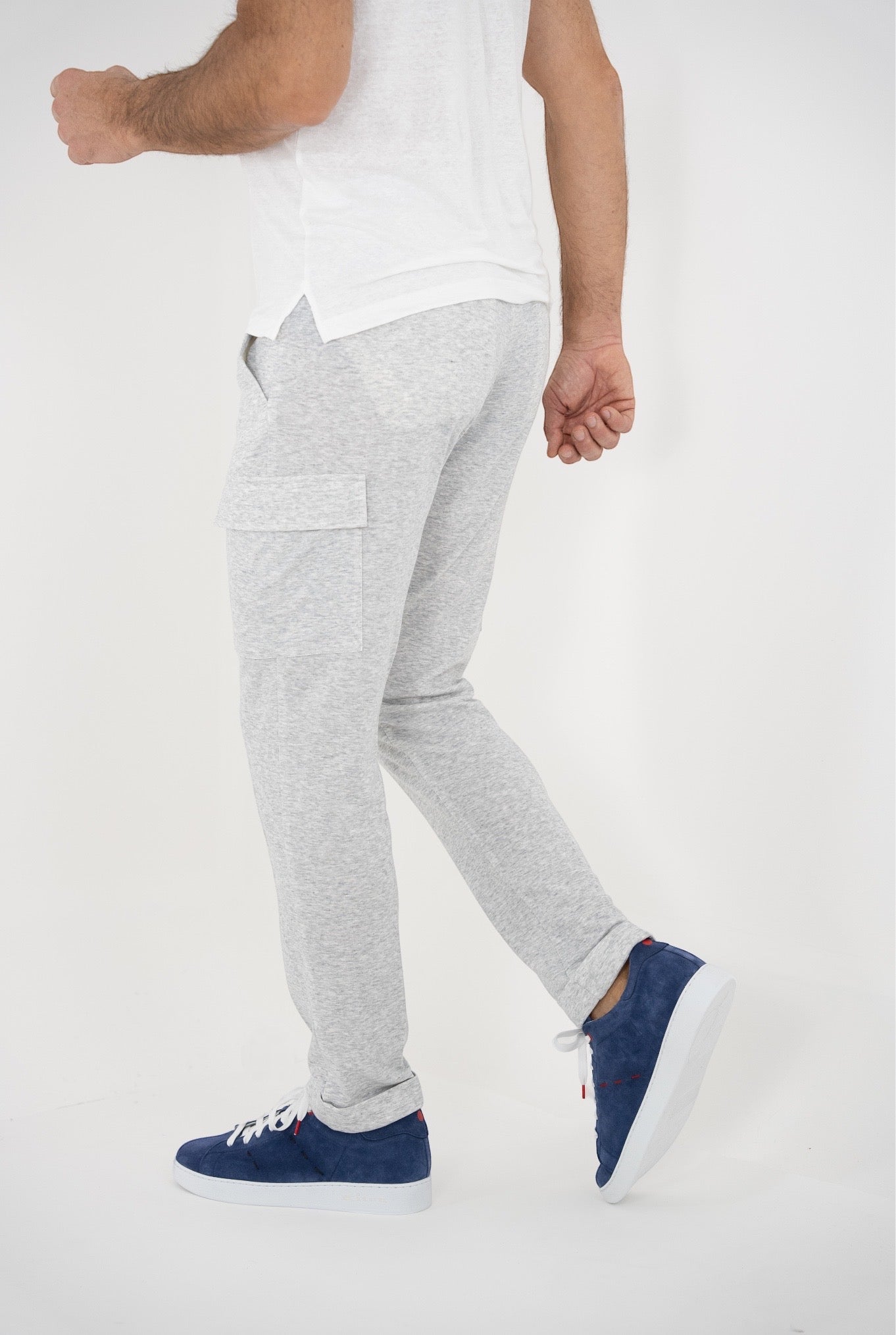 Pescarolo Light gray mélange trousers with drawstring