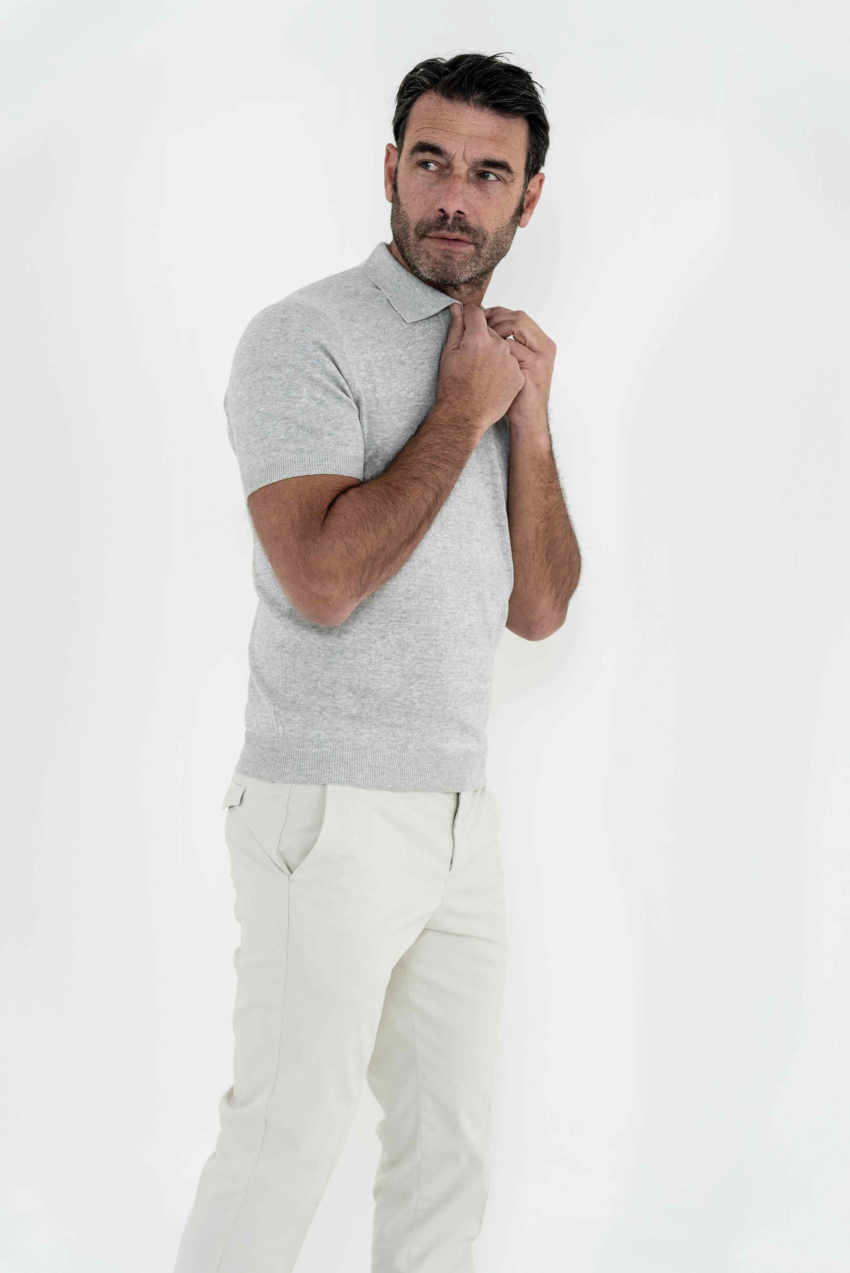 BARBA Gray Mélange Short Sleeve Polo Shirt